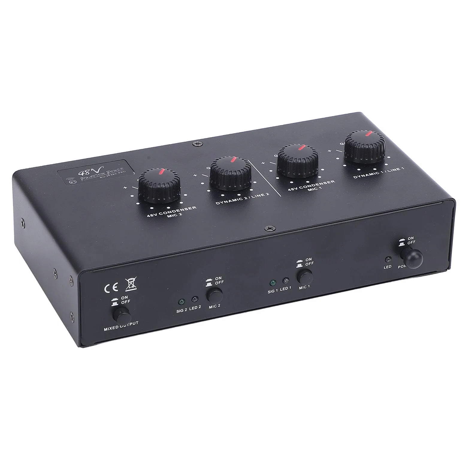 Przedwzmacniacz Mikrofonowy 2-Kanałowy z Zasilaniem Fantomowym 48V i Bluetooth – Profesjonalny Wzmacniacz do Mikrofonu, Gitary, Studio Domowego i Występów Na Żywo (Zasilacz DC)