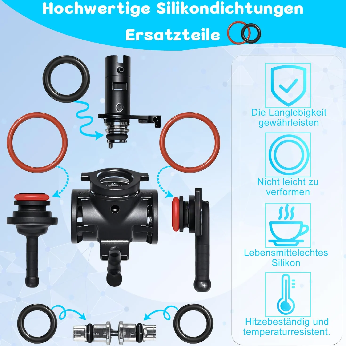 30-elementowy zestaw uszczelek typu o-ring do ekspresu do kawy Philips – silikonowe części zamienne do grupy zaparzającej, zaworu wsparcia, zaworu pary i zaworu wypływowego. (30)