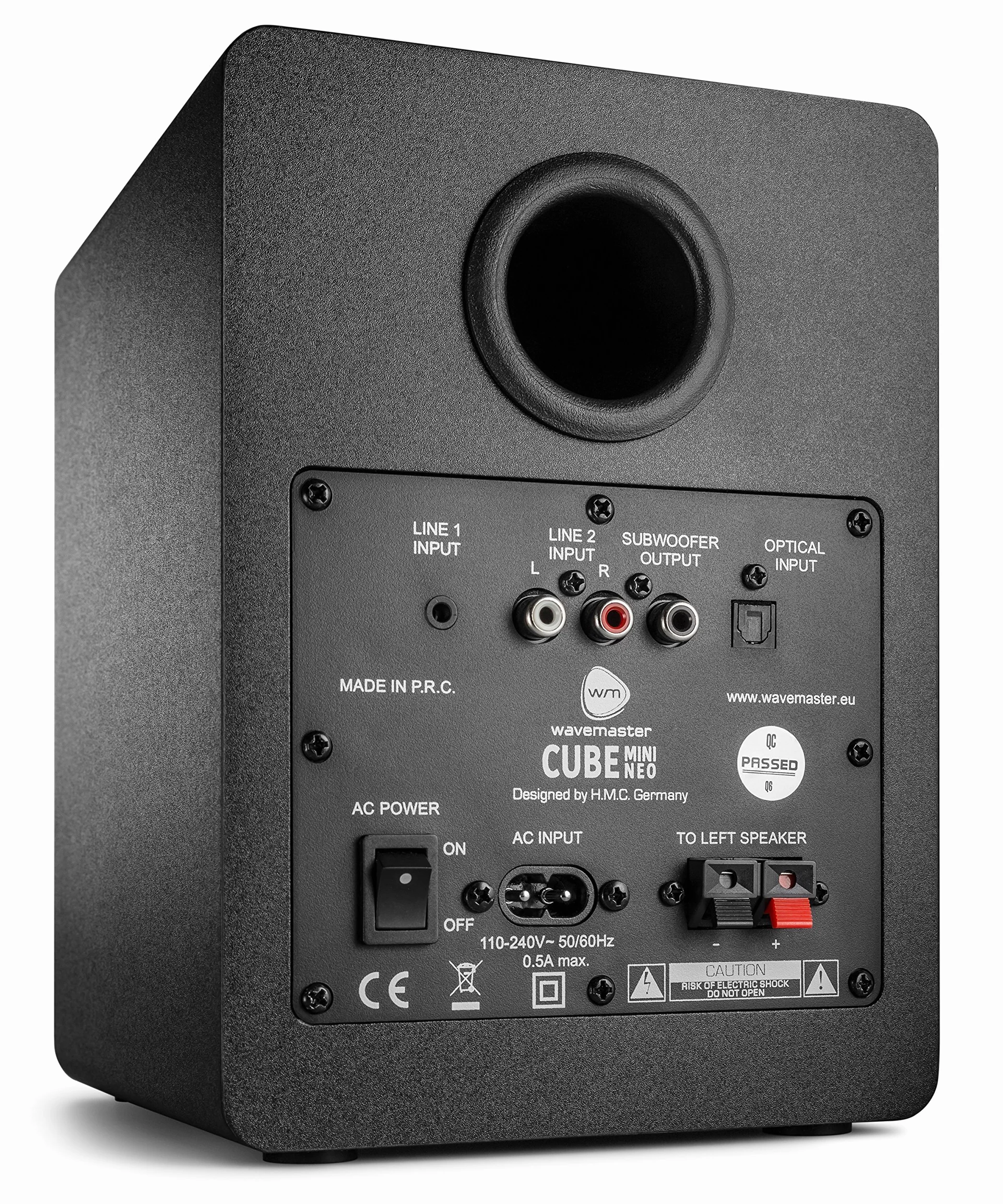 wavemaster Cube Mini Neo Black – system głośników regałowych (36 W) z transmisją strumieniową Bluetooth, przyłącze cyfrowe i pilot zdalnego sterowania na podczerwień, aktywne pudełko, wykorzystanie do telewizorów/tabletów/smartfonów, czarny (66370)