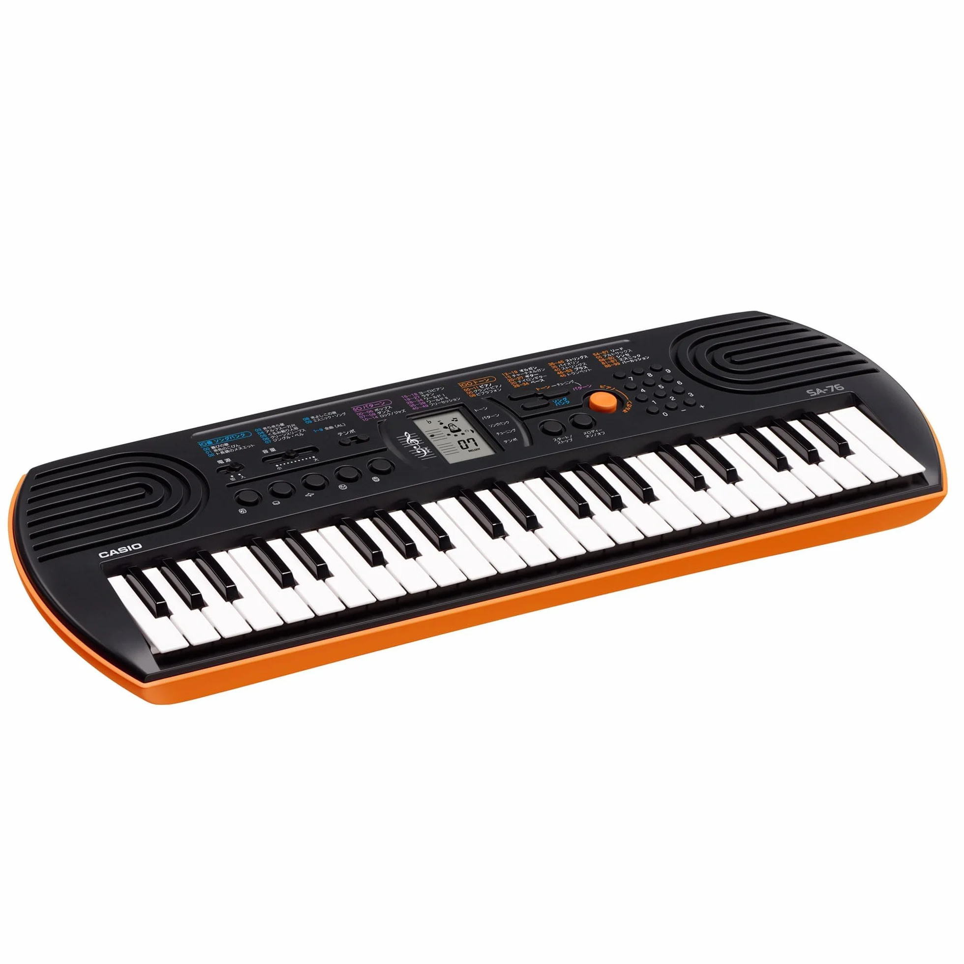 Casio SA-76 mini keyboard z 44 przyciskami, czarno-pomarańczowy