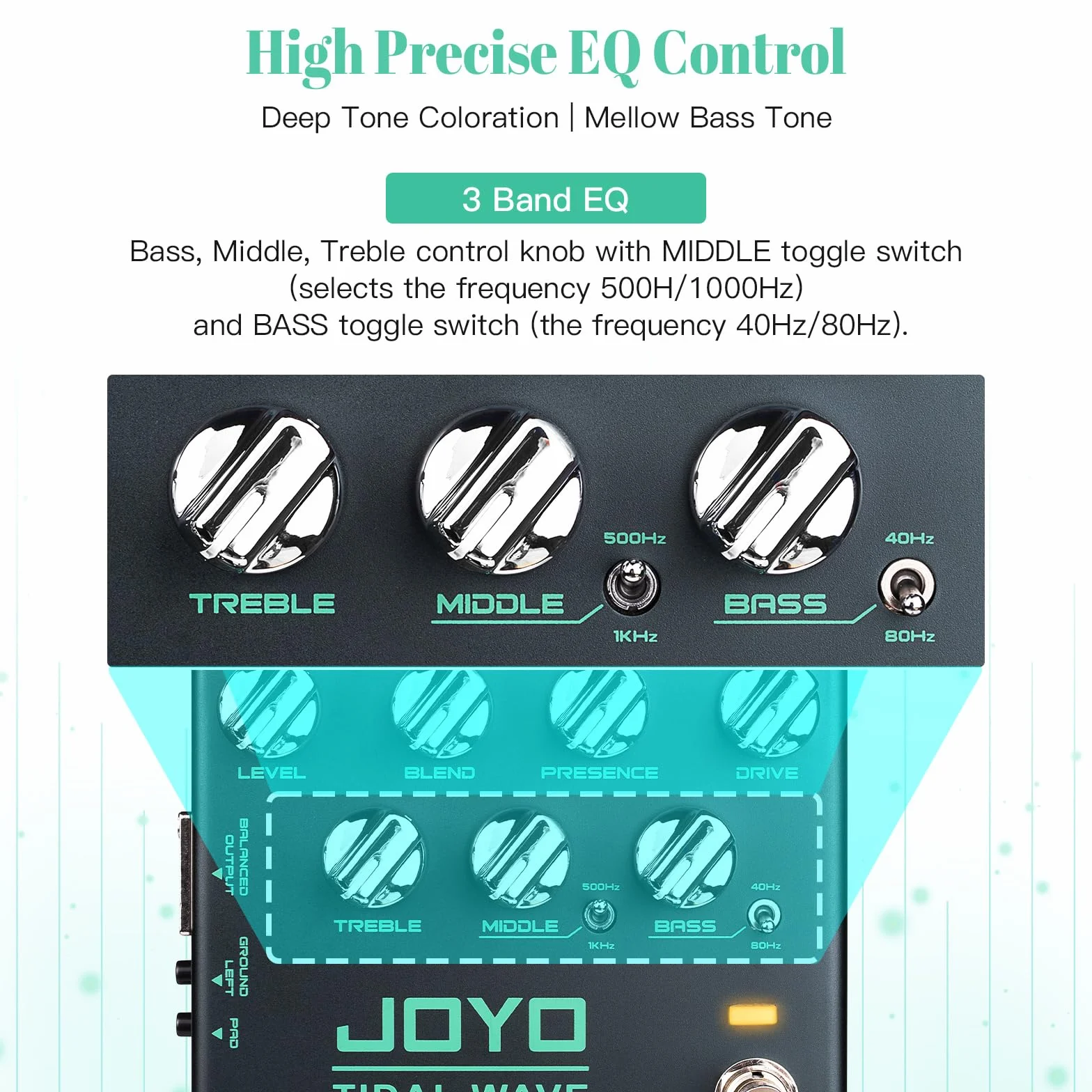 JOYO Pedały do gitary basowej, przedwzmacniacz, pedał Overdrive z korektorem i redukcją szumów, wyjście DI do gitary elektrycznej Pop Funk Metal Bassist (TIDAL WAVE R-30)