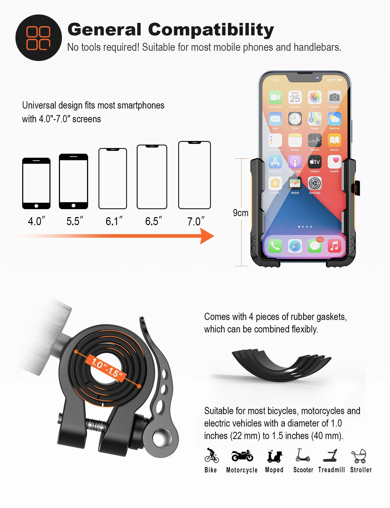 Grefay Uchwyt na Telefon Rowerowy (Szybki Demontaż 1S) uchwyt na Telefon Motocyklowy z 2 Portami z Obrotem 360 na Zewnątrz Uchwyt na Telefon na Kierownicę do Scooter do Smartfona 4.0-7.0
