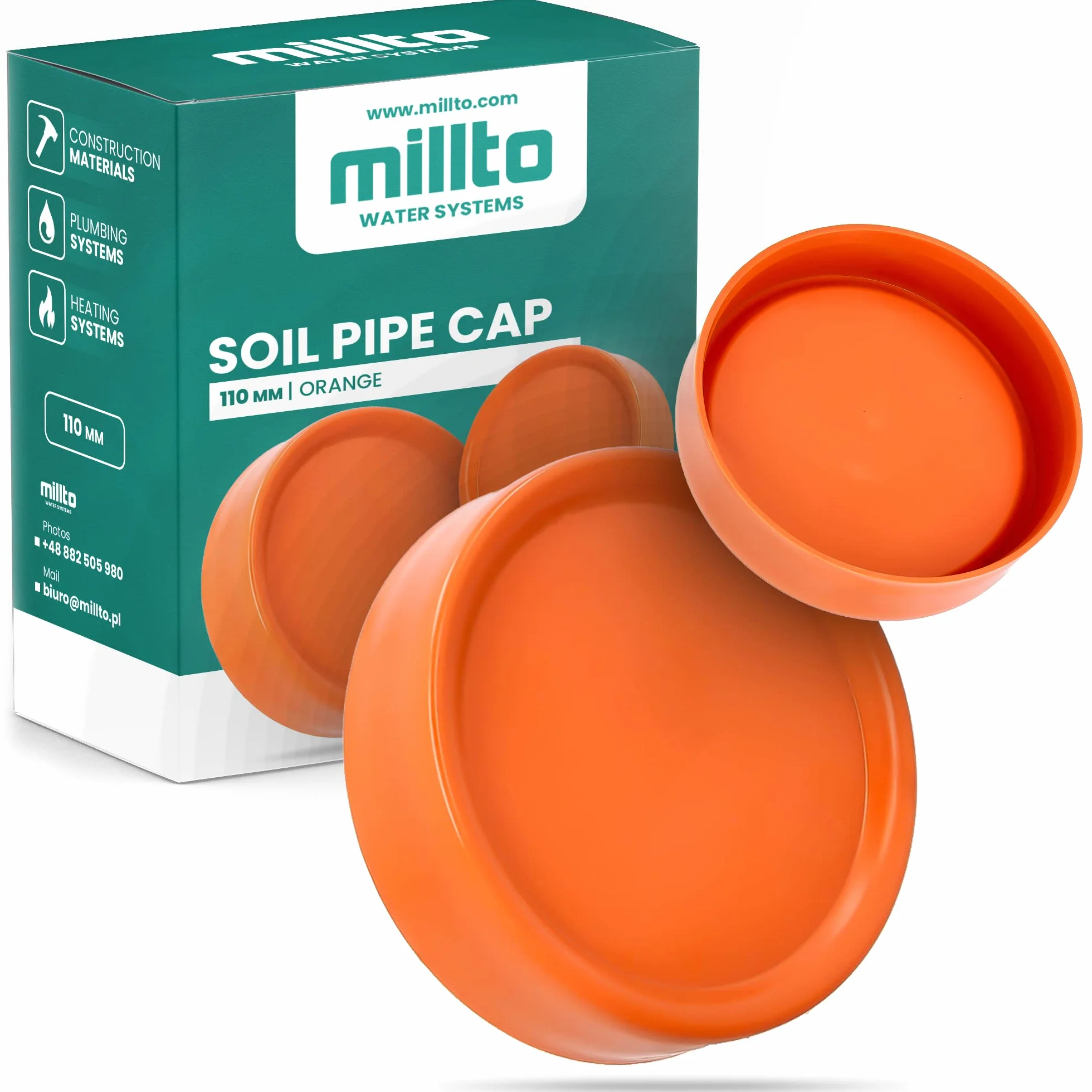 Millto™ Zaślepka Kanalizacyjna Korek Zaślepiający Zakończenie Rury 110 mm Pomarańczowa Zaślepka Do Rur Polipropylen Korek Zaślepiający Z Atestem Do Rur Kanalizacyjnych