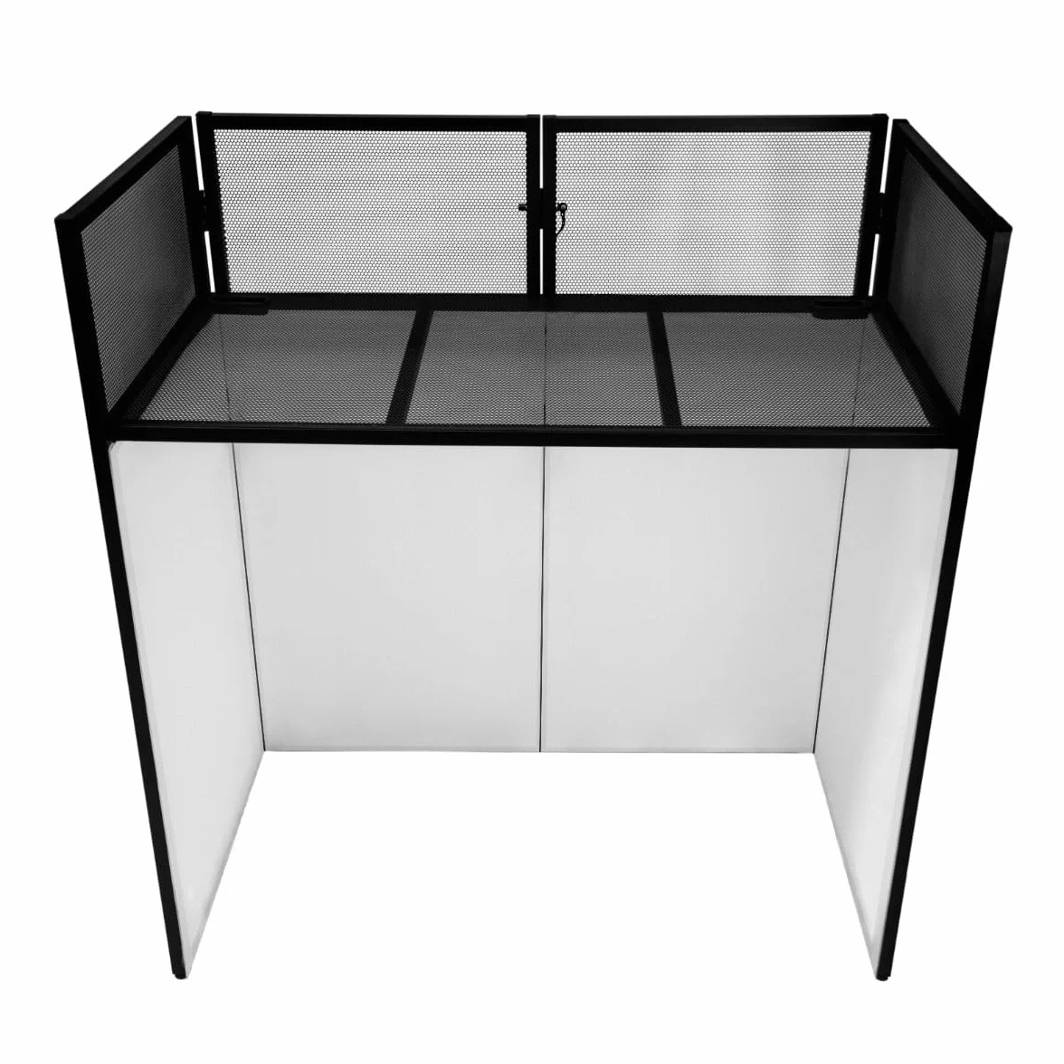DJ Disco Booth stojak mikser półka składany przenośny ekran stół powlekana proszkowo stal wymienne rozciągliwe panele z tkaniny 1 x czarne i 2 x białe ściereczki torba do przechowywania bezpieczny