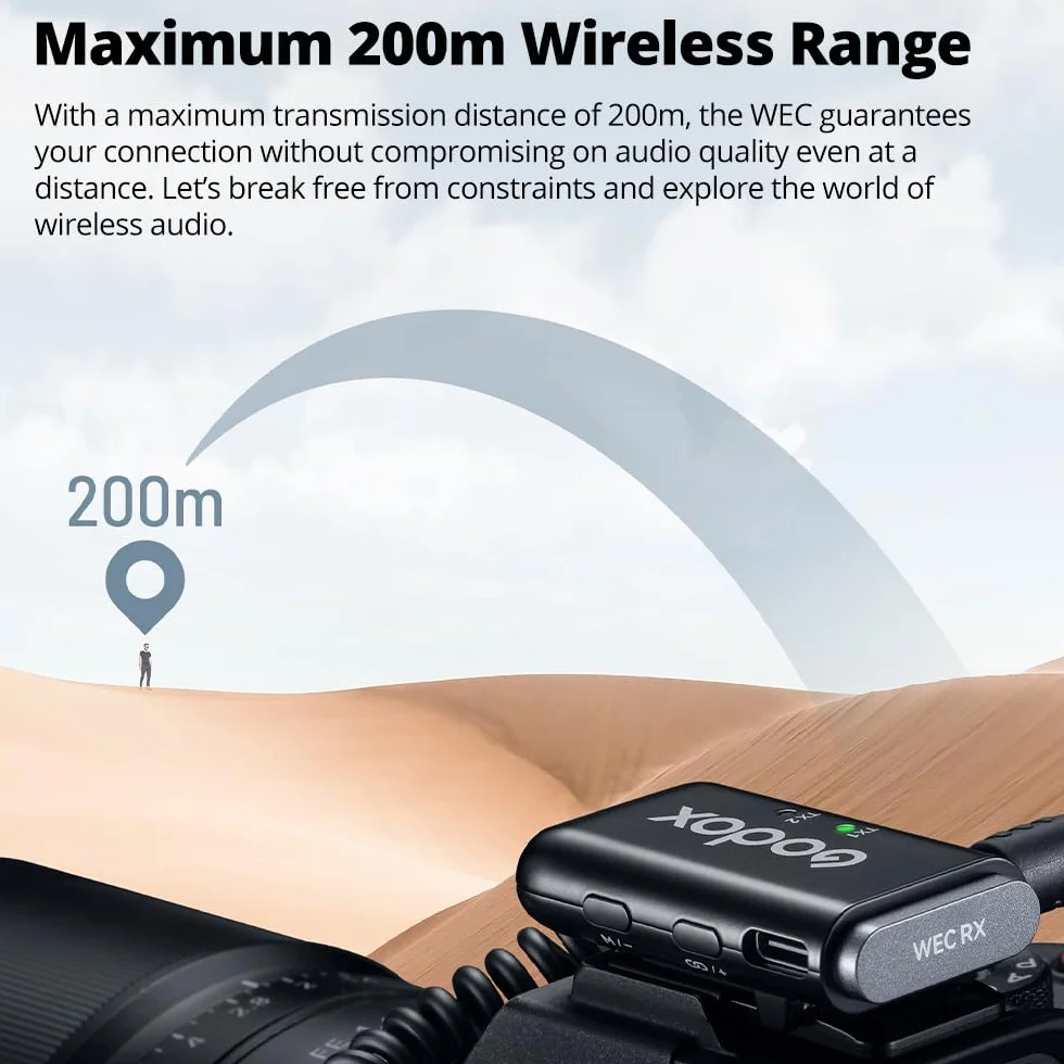 GODOX bezprzewodowy system mikrofonowy 2,4 GHz WEC Kit2, One-Click Oisecancellation, wyjątkowa jakość dźwięku, cyfrowy wyświetlacz baterii, zasięg do 200 m,