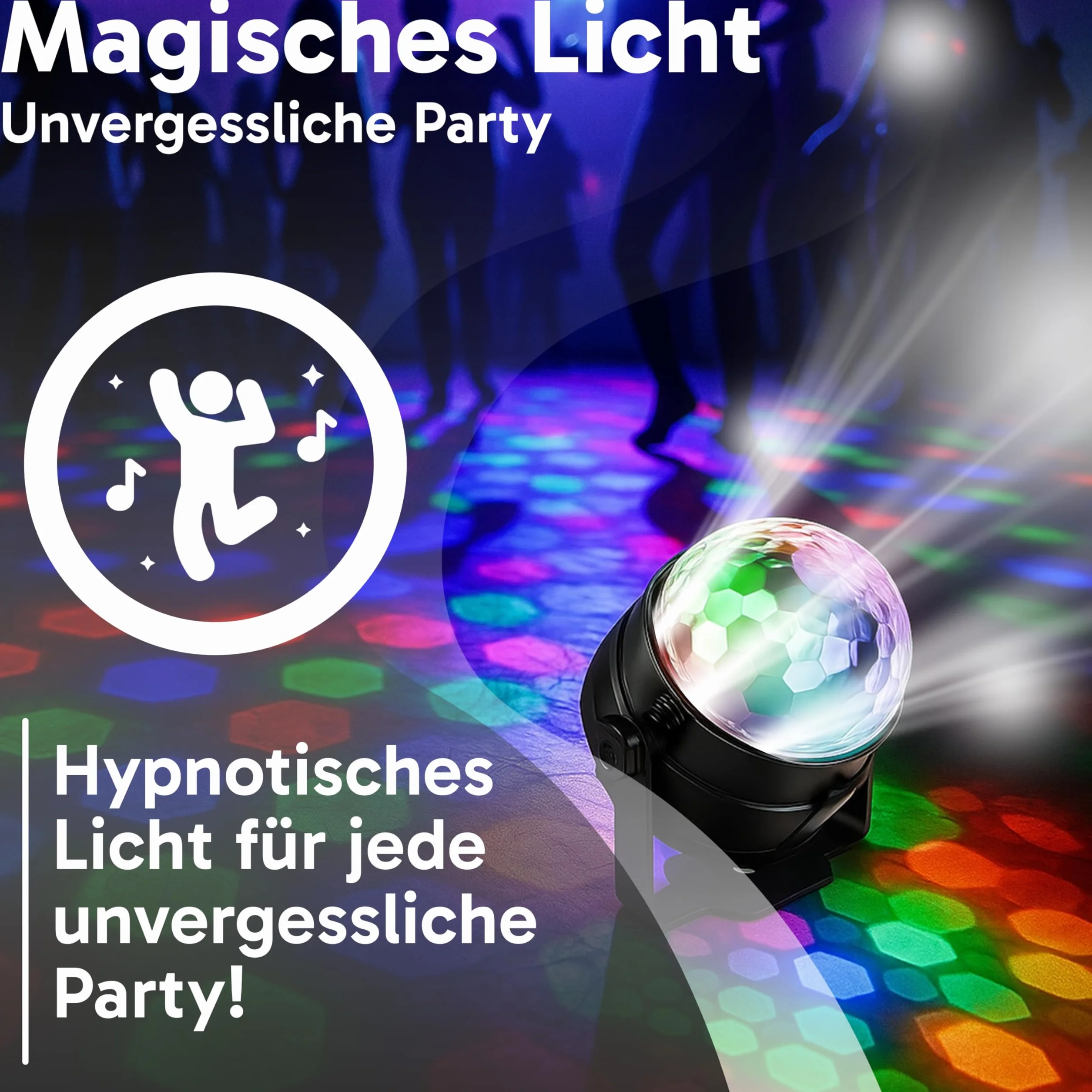 Retoo Kula dyskotekowa, 360° sterowana muzyką, oświetlenie dyskotekowe LED, lampa na imprezę DJ, obracana o 360°, z 3 kolorami światła, lampa dyskotekowa na imprezę, urodziny dziecka, oświetlenie