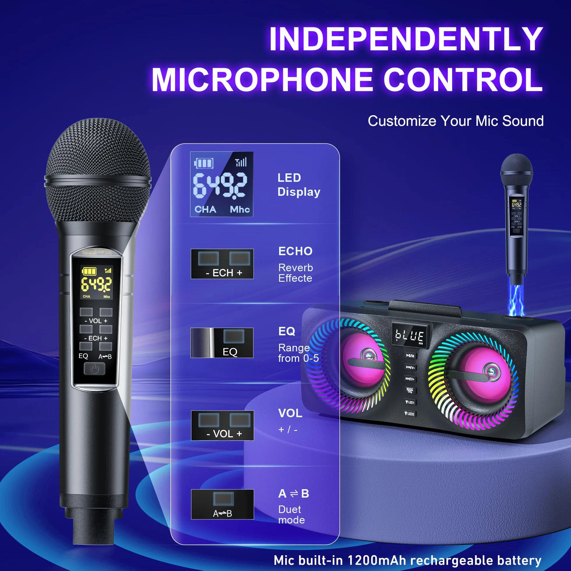 przenośny system karaoke, głośnik dźwiękowy 30 W z 2 mikrofonami bezprzewodowymi UHF i możliwością ładowania, pełne karaoke dla przyjaciół w domu