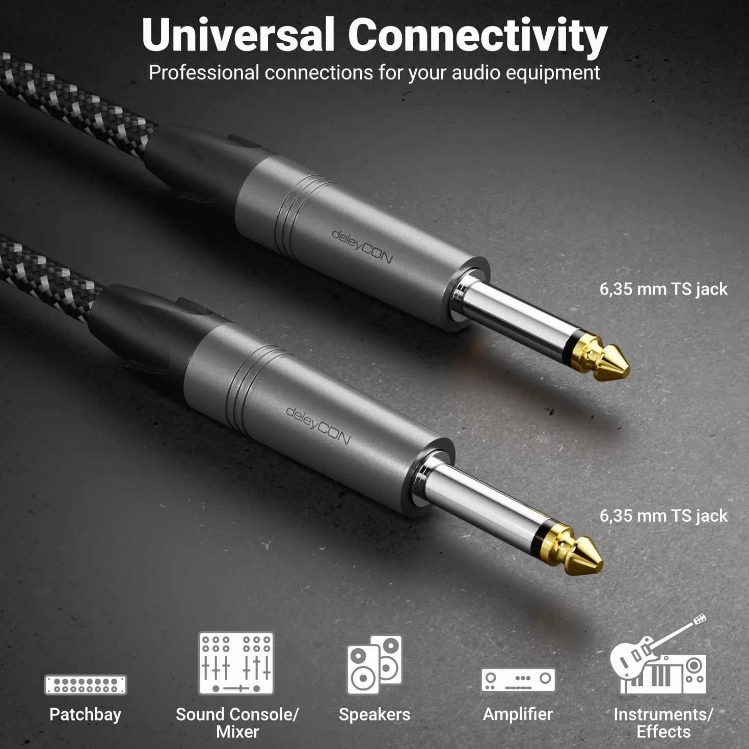 deleyCON 3,0m Kabel Instrumentalny 6,35mm Klinke Mono OFC AWG24 do Gitary Basu Wzmacniacza