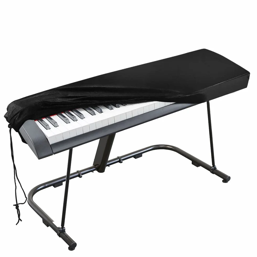 Pokrywa na klawiaturę fortepianową, stretch osłona ochronna z regulowanym, elastycznym sznurkiem i blokadą na 88 przycisków, pianino cyfrowe Yamaha Roland konsoli i wielu innych (czarna)
