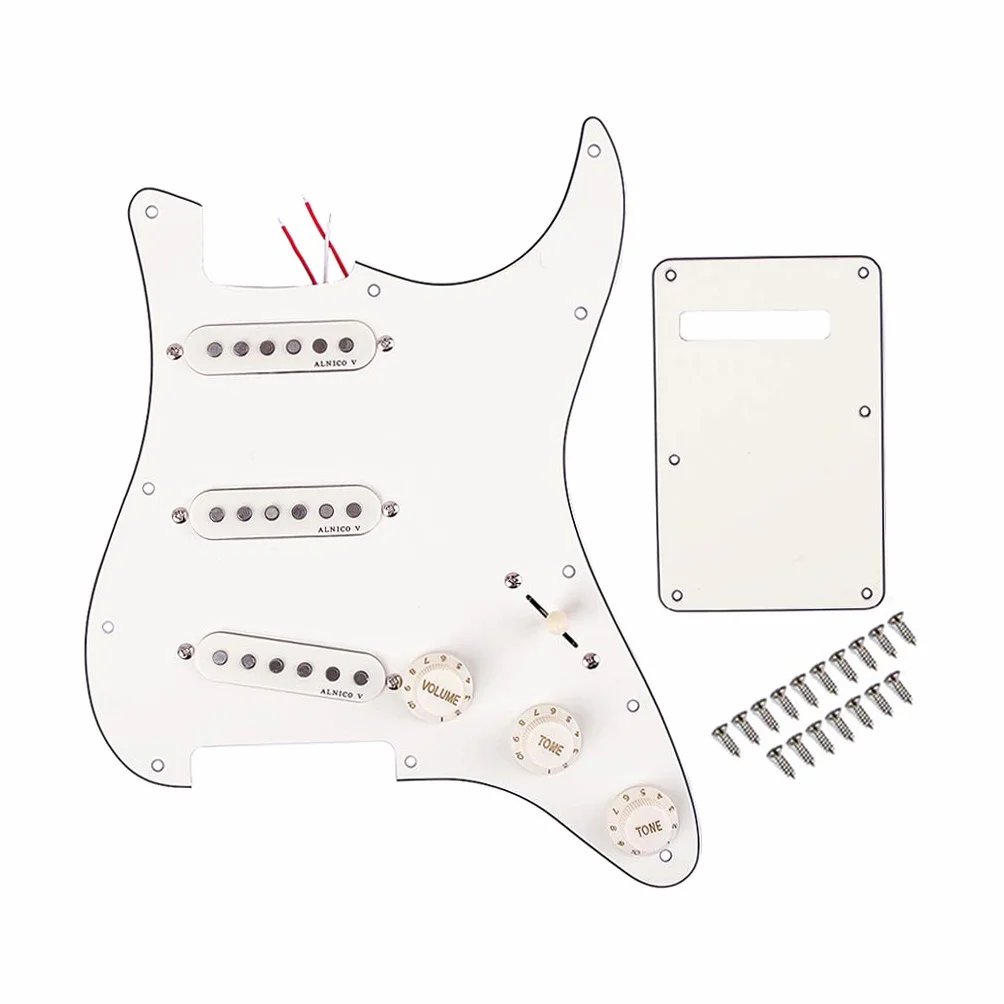 Alnicov zestaw z maskownicą do uderzania, gitarowe przetworniki z pojedynczą cewką, wstępnie okablowane SSS, tylną pokrywa, części gitarowe do Strat Stratocaster, 3-warstwowa, biała, 11 otworów