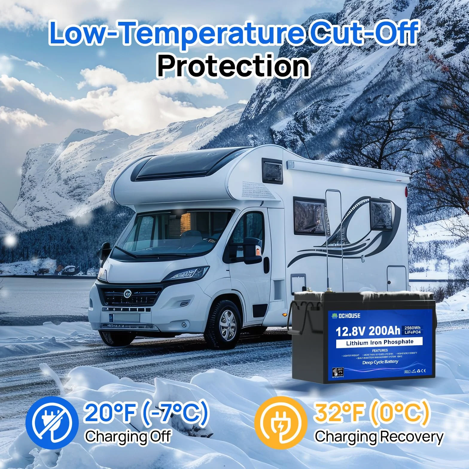 Akumulator LiFePO4 12 V, 200 Ah, ulepszona ochrona BMS 200 A, ochrona przed niską temperaturą, 4000-10000 cykli bateria litowa, idealna do samochodów kempingowych, instalacji solarnych, przyczep