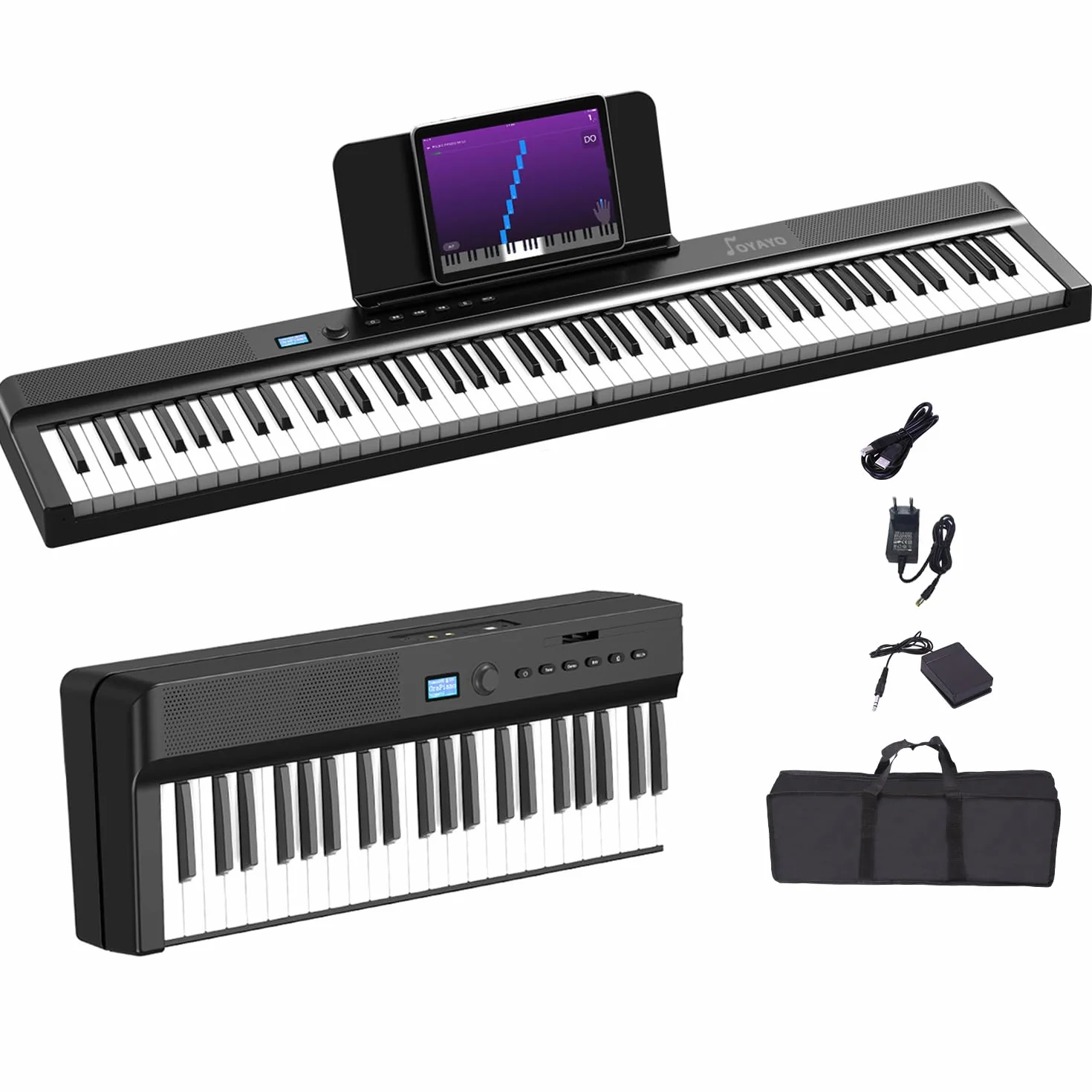 Ulepszona składana klawiatura fortepianowa z 88 klawiszami, półważona klawiatura w pełnym rozmiarze obsługuje MIDI, przenośna składana klawiatura piano, Bluetooth z pedałem Sustain i kieszenią