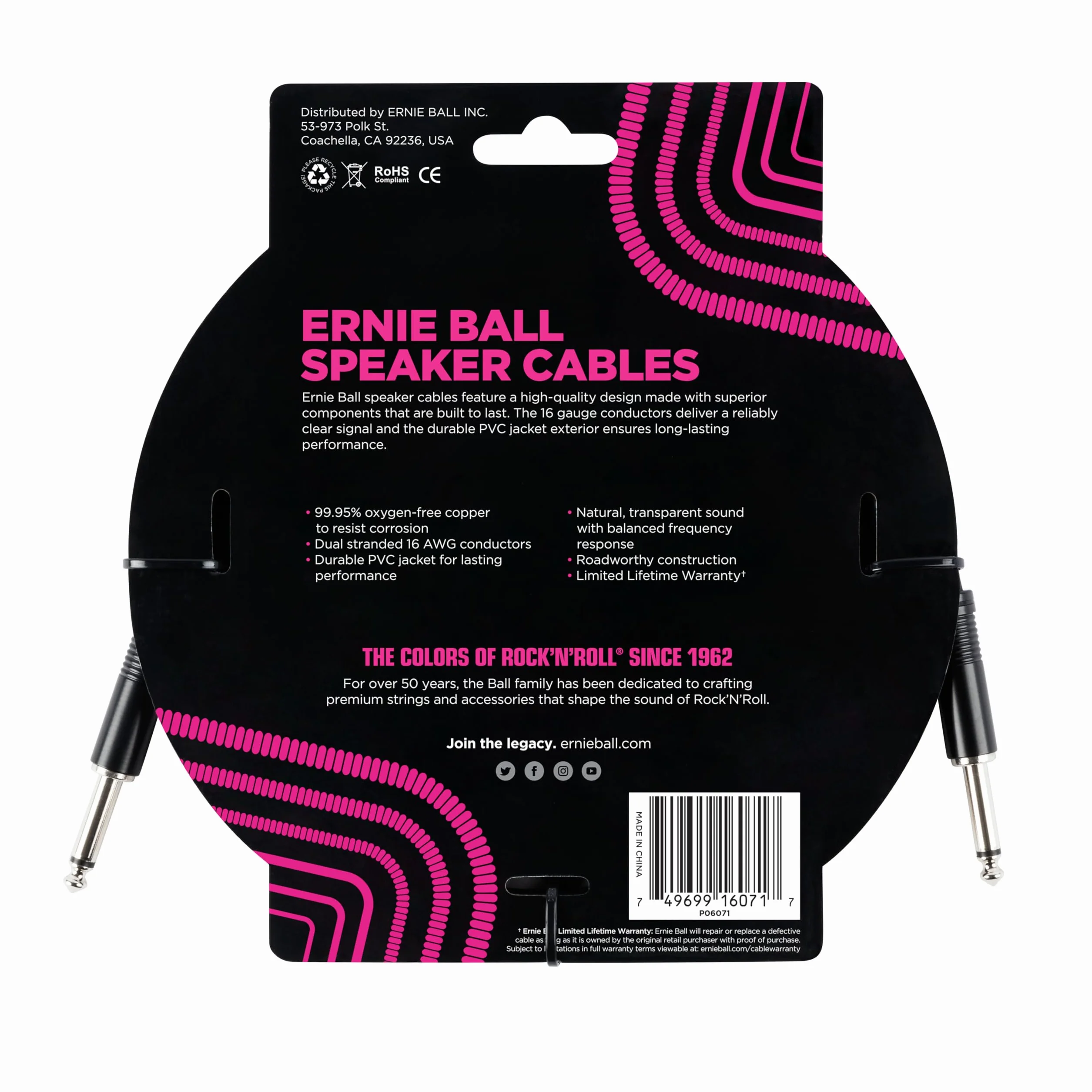 Ernie Ball 3 ft Straight/Straight Speaker Cable