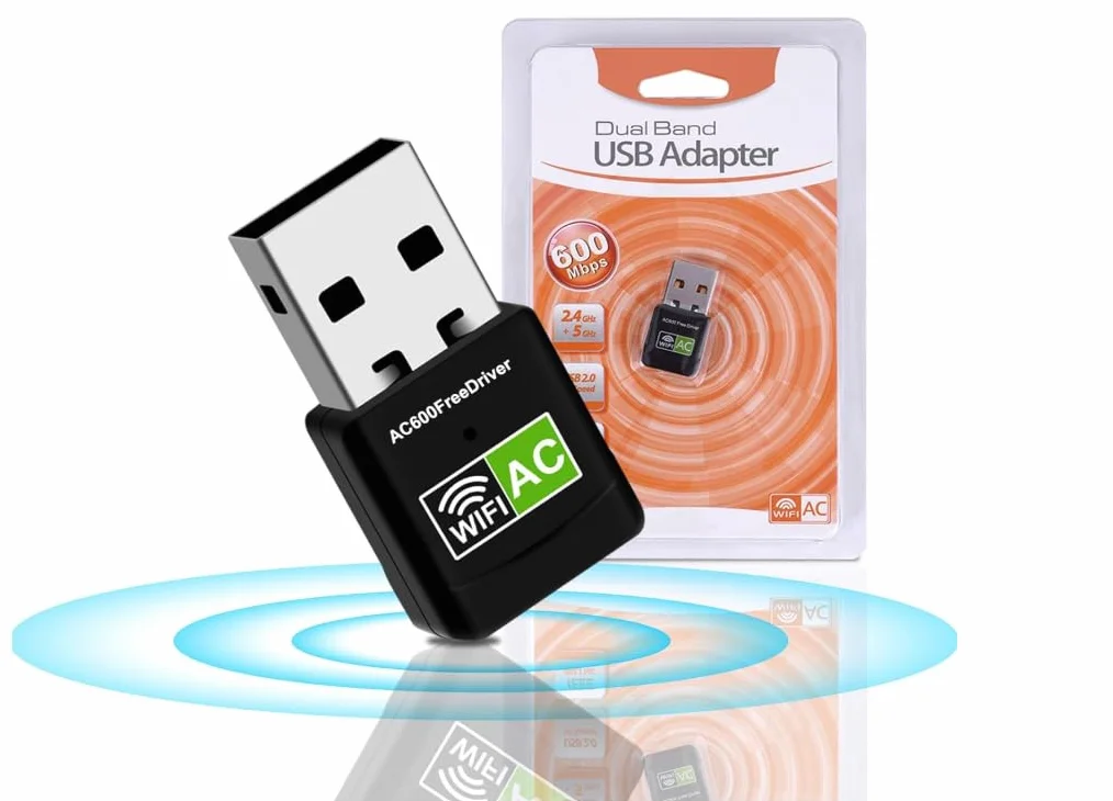Wifi 5 bez sterownika adapter USB 600 Mbps Dual Band 2.4/5GHz bezprzewodowy adapter sieciowy z kijem WiFi, mini odbiornik WiFi do komputera/laptopa/komputera stacjonarnego, obsługuje Windows 11/10/8.1