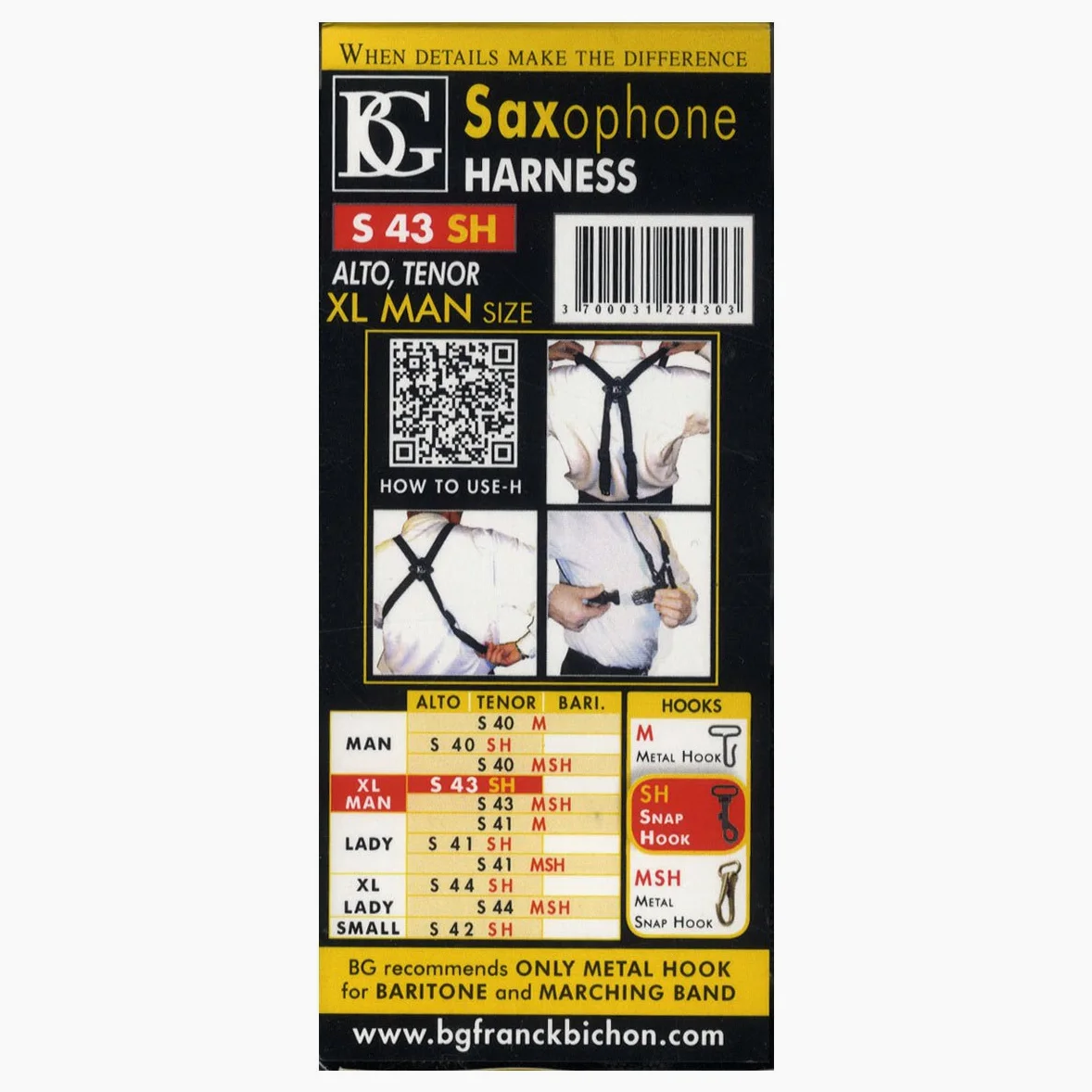 BG France S43SH Sax Harness Male, XL