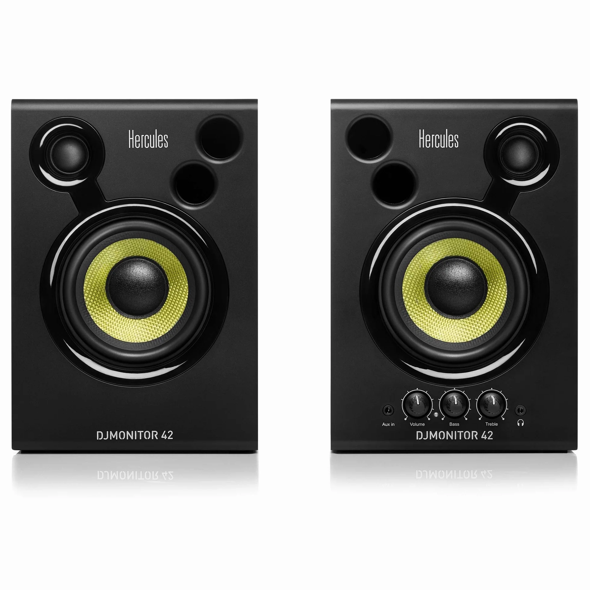 Hercules DJMonitor 42 – Aktywne głośniki DJ z 4-calowym wooferem, 80 W mocy, precyzyjnym dźwiękiem i systemem Bass-Reflex, idealne dla DJ-ów i miłośników muzyki