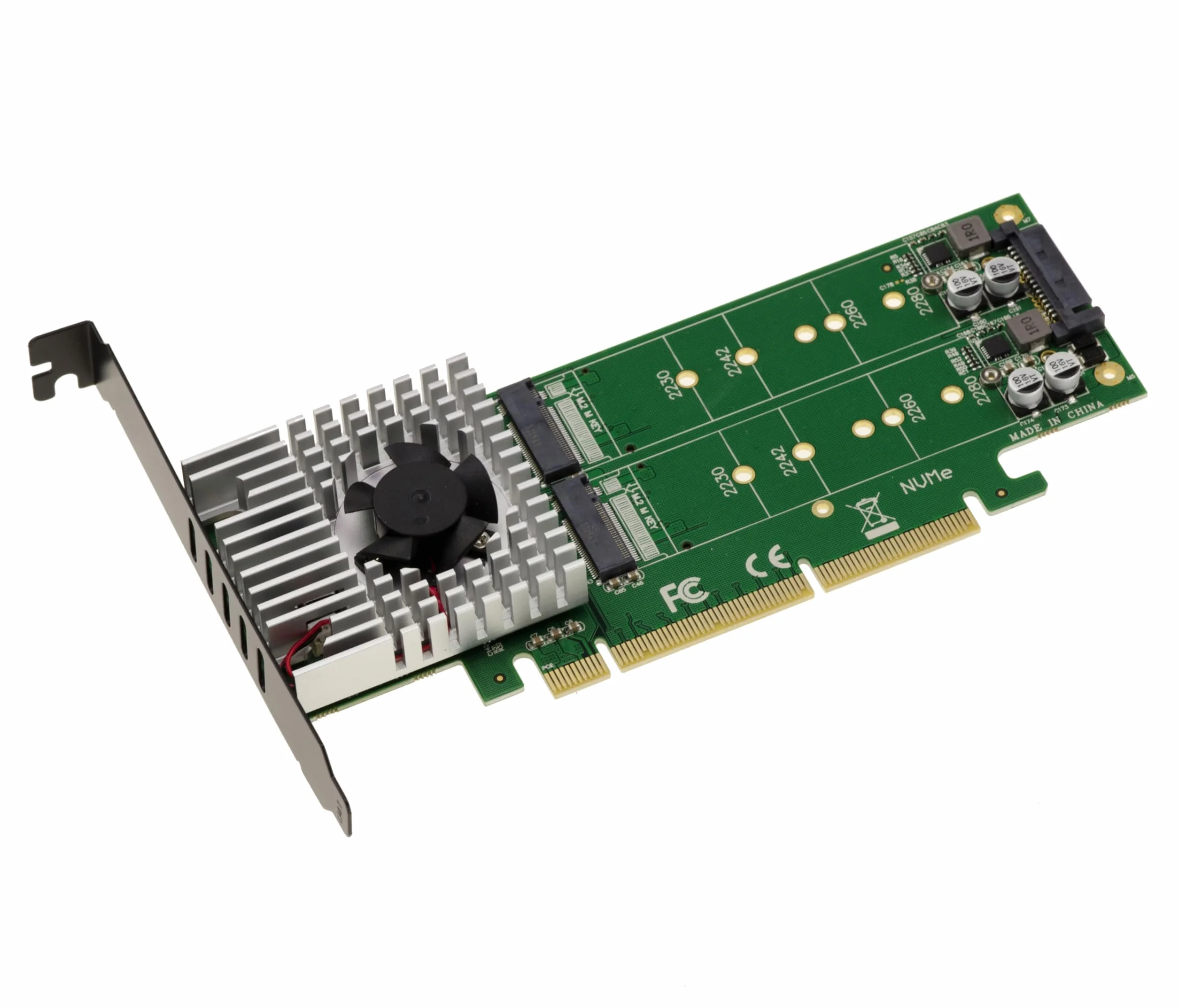 KALEA-INFORMATIQUE Dwustronna karta kontrolera PCIe 3.0 16x dla 4 dysków SSD M.2 NVMe M Key (M2 NGFF) z wymuszoną wentylacją. CHIPSET ASM2824.