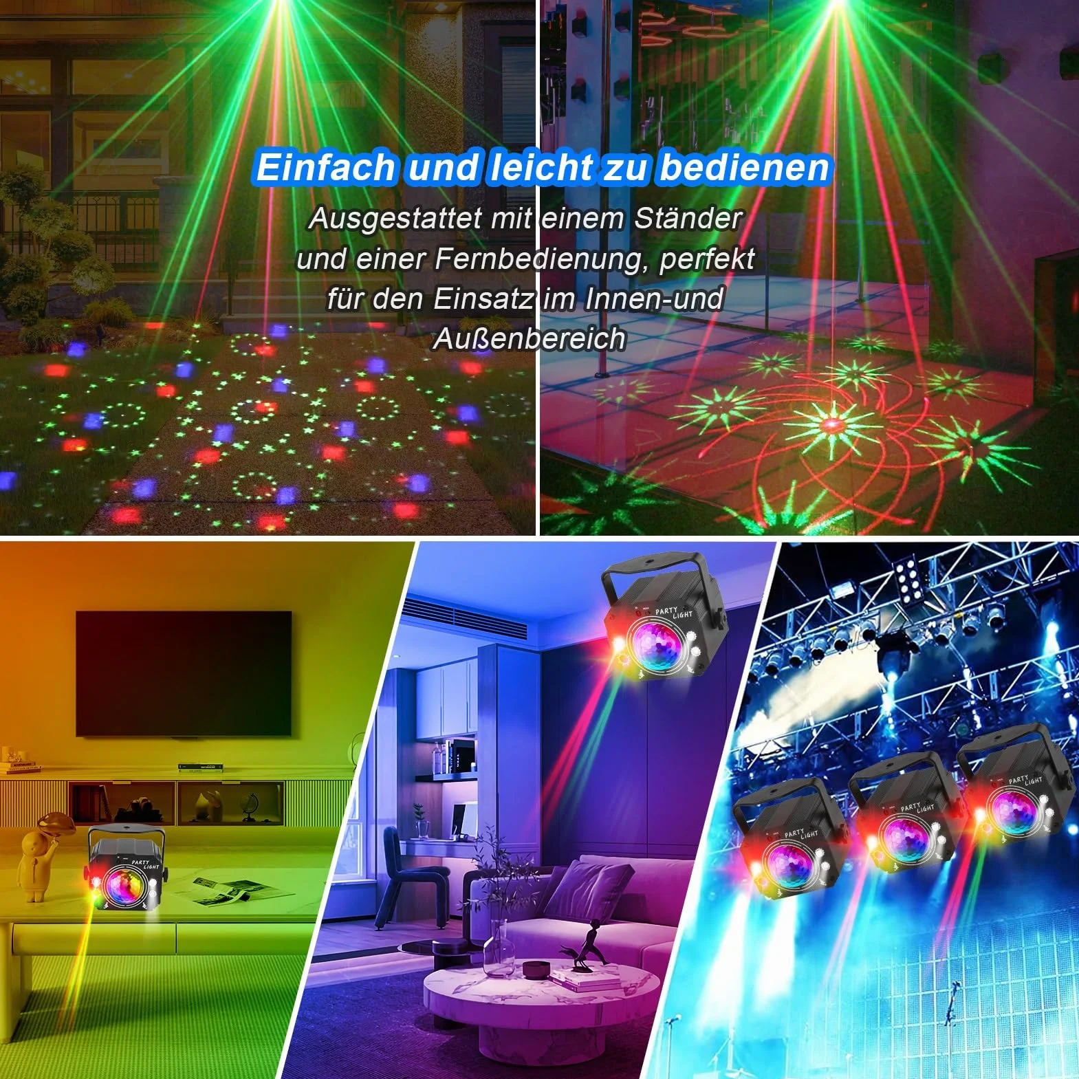 Nigecue 3 w 1 światło dyskotekowe na imprezę z pilotem zdalnego sterowania, światło dyskotekowe sterowane muzyką z stroboskopem, lampa LED DJ na imprezę sterowana głosem, kula dyskotekowa z 2 m kablem