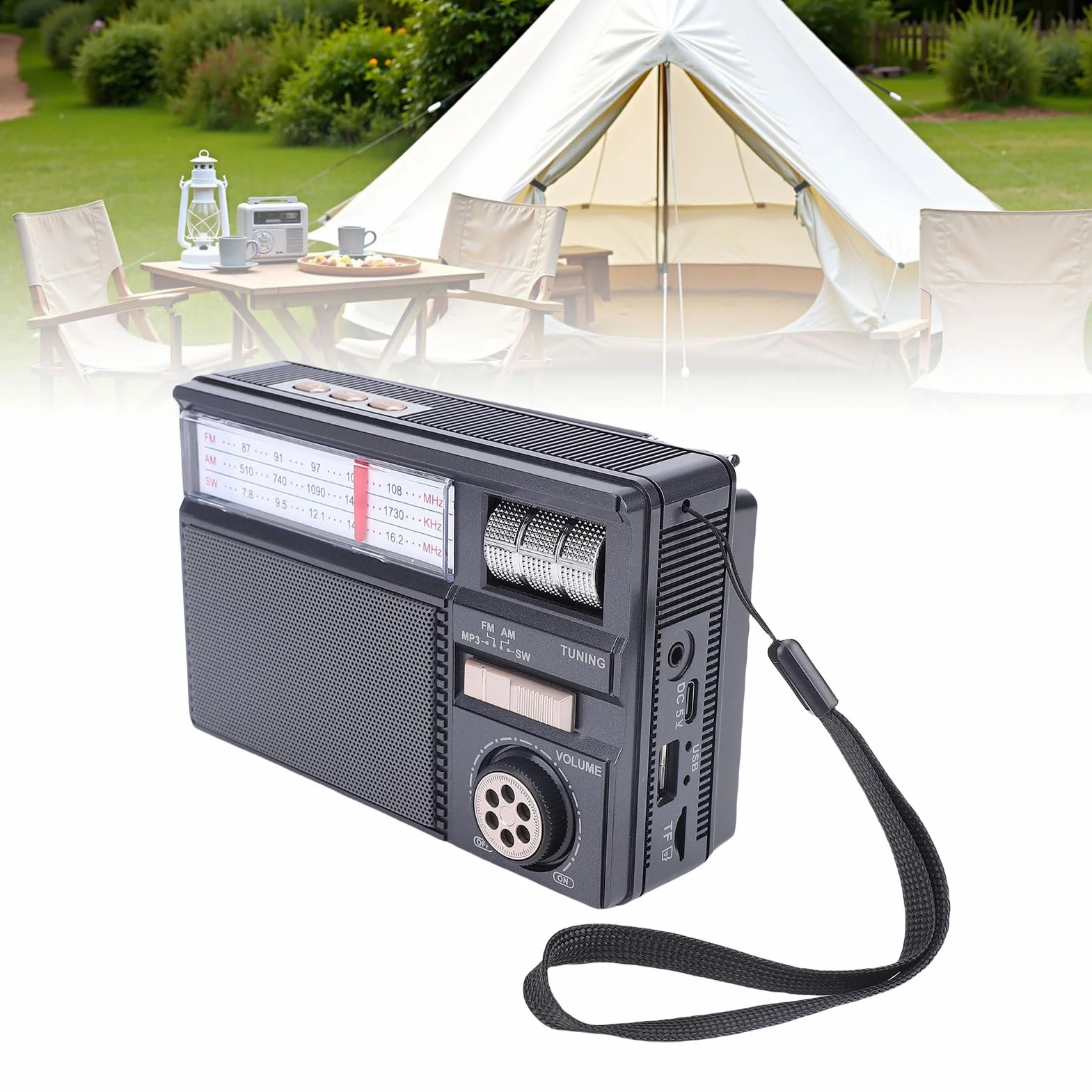 Gugxiom Solarne Radio Bluetooth, Przenośne Radio AM FM SW z Panelem Słonecznym, Akumulatorowy Głośnik Zewnętrzny na Kemping, Obsługa Odtwarzania Kart USB/TF (BLACK)