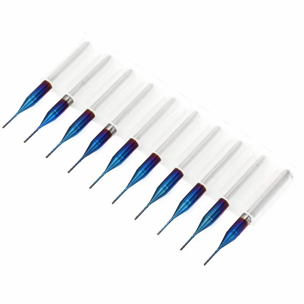 Zestaw frezów z węglika wolframu, 10 sztuk, 0,5 mm, do obróbki CNC, PCB, formy, tworzywa sztucznego, miedzi