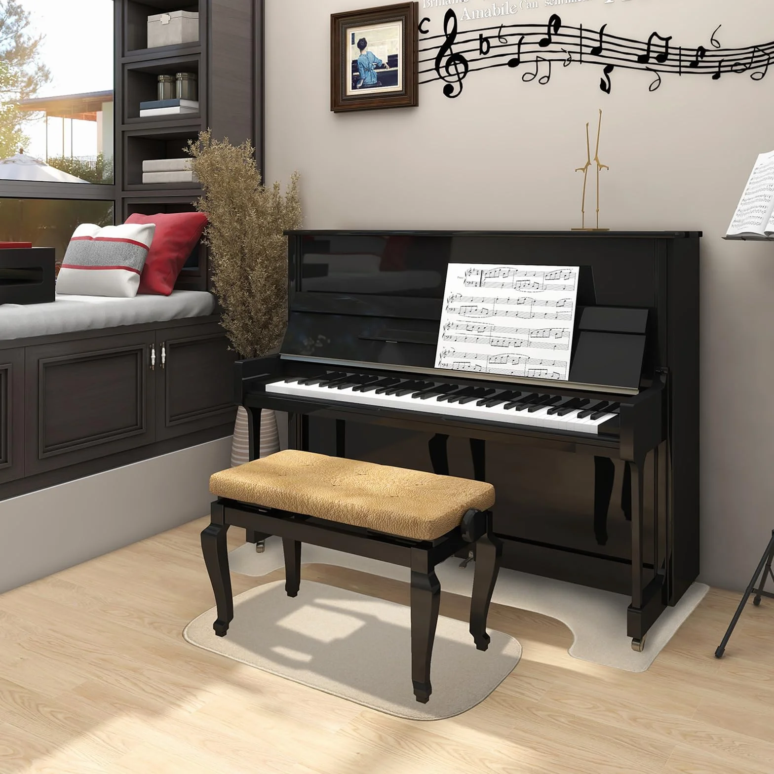 Soundproof Rug For Piano, Non-Slip, Studio Room Acoustic Pad, Upgraded Dampening Carpet, Soundproof Floor Mat For Upright Pianos, Apartments, Includes Stool Pads