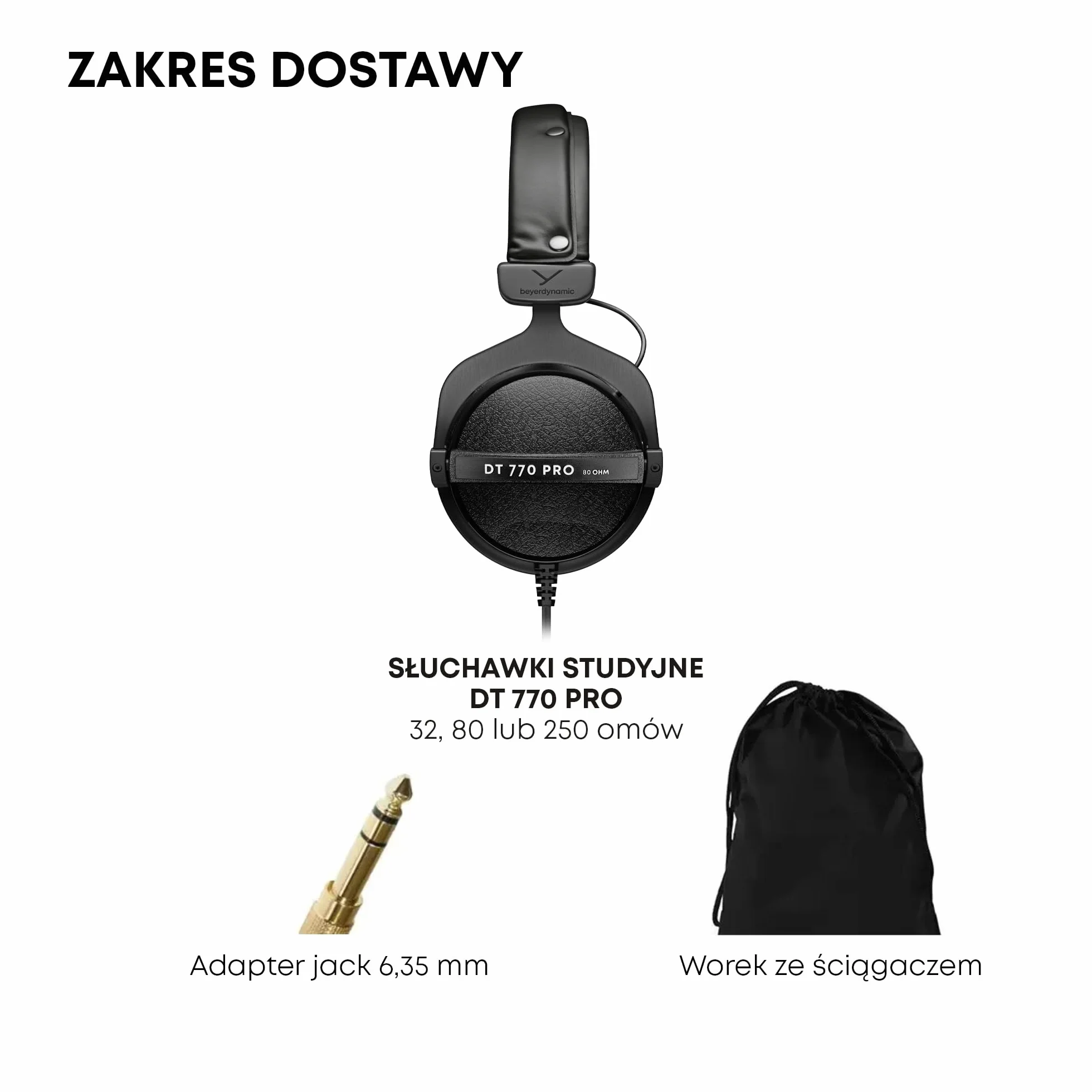 beyerdynamic DT 770 PRO 250 Ohm, nauszne słuchawki studyjne w kolorze czarnym. Zamknięta konstrukcja, przewodowe, idealne do studia i miksowania.