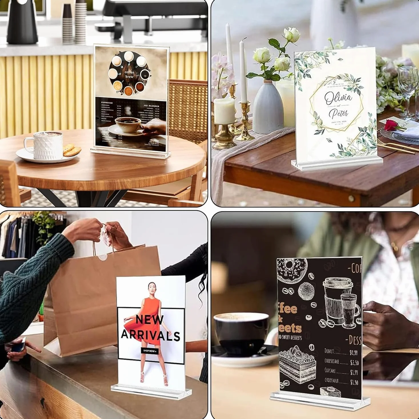 Stojak Akrylowy Aghoer, Akrylowy Stojak na Znak A5, 4-częściowy Stojak na Stół, Akrylowy Stojak na Stół, Stojak Reklamowy dla Restauracji, Menu, Dokumenty Biurowe