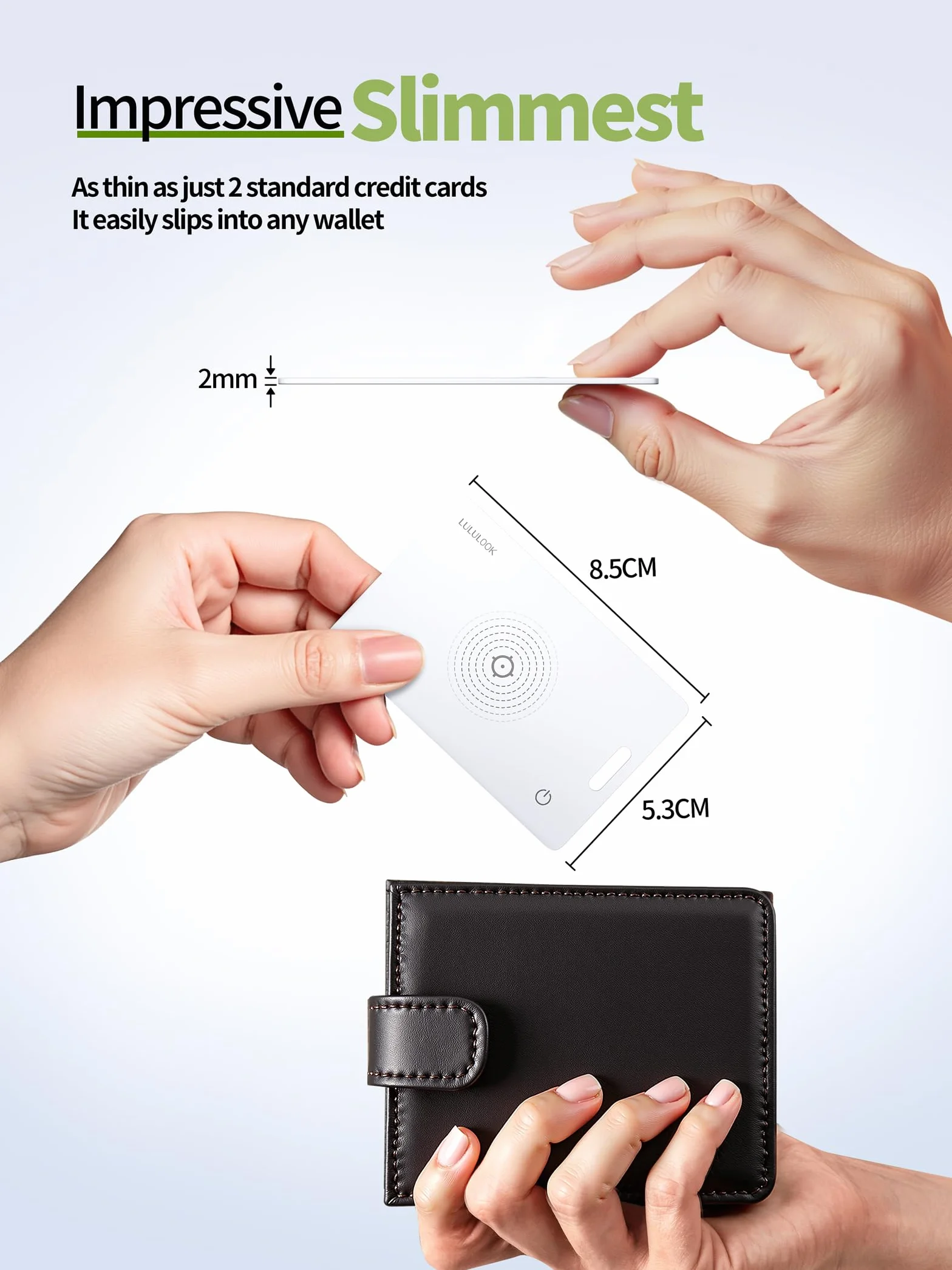 LULULOOK Karta AirTag z możliwością ponownego ładowania, 3 sztuki, cienkie portfele, tracker Smartcard Tracker kompatybilny z Apple Find My (tylko z systemem iOS) karta Bluetooth do portfela