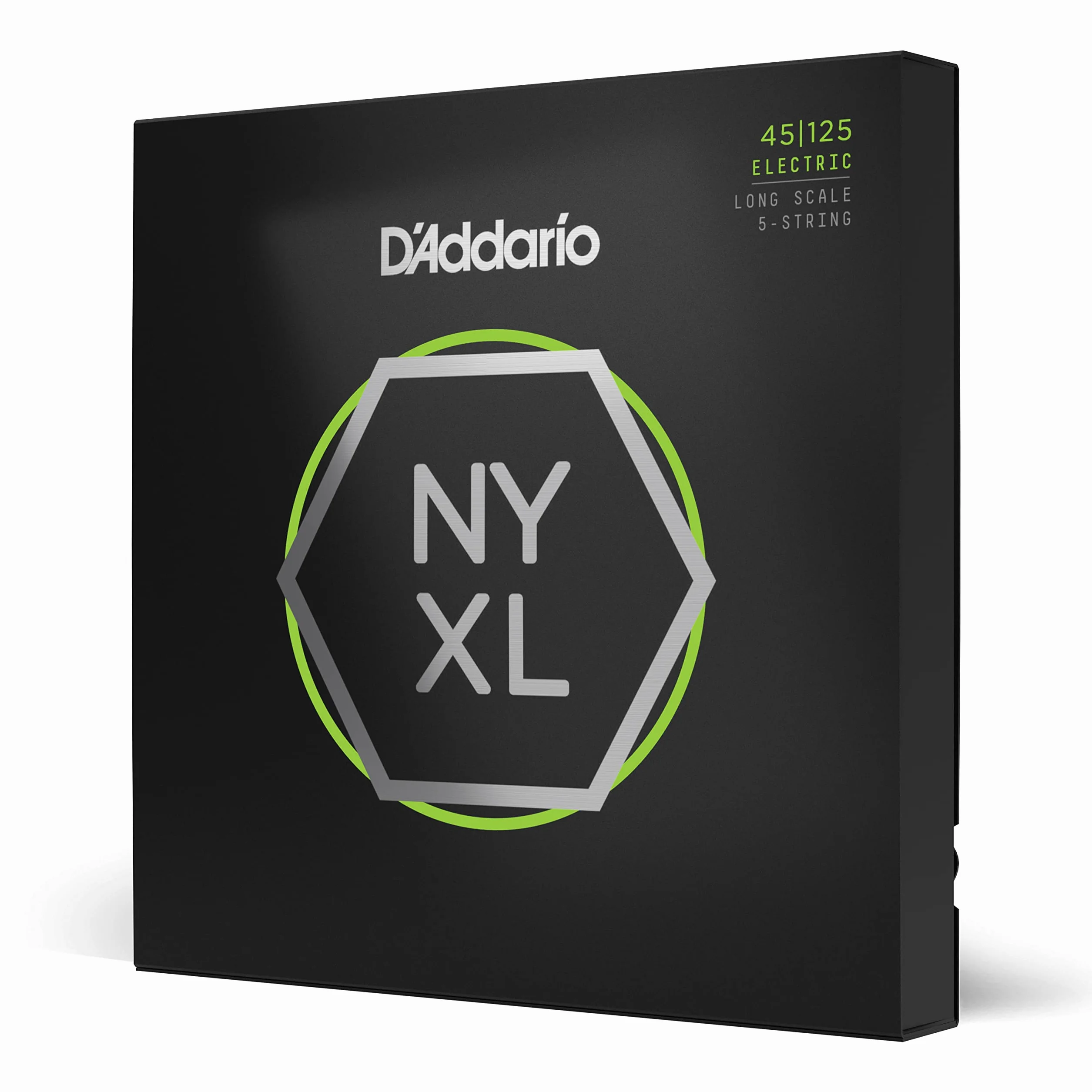 D'Addario NYXL45125 struny basowe NYXL, niezrównana wytrzymałość, stabilność stroju, poprawiona reaktywność, do 5-strunowych gitar basowych, 45-125 naciąg lekkie wioliny średnie basy, długa menzura