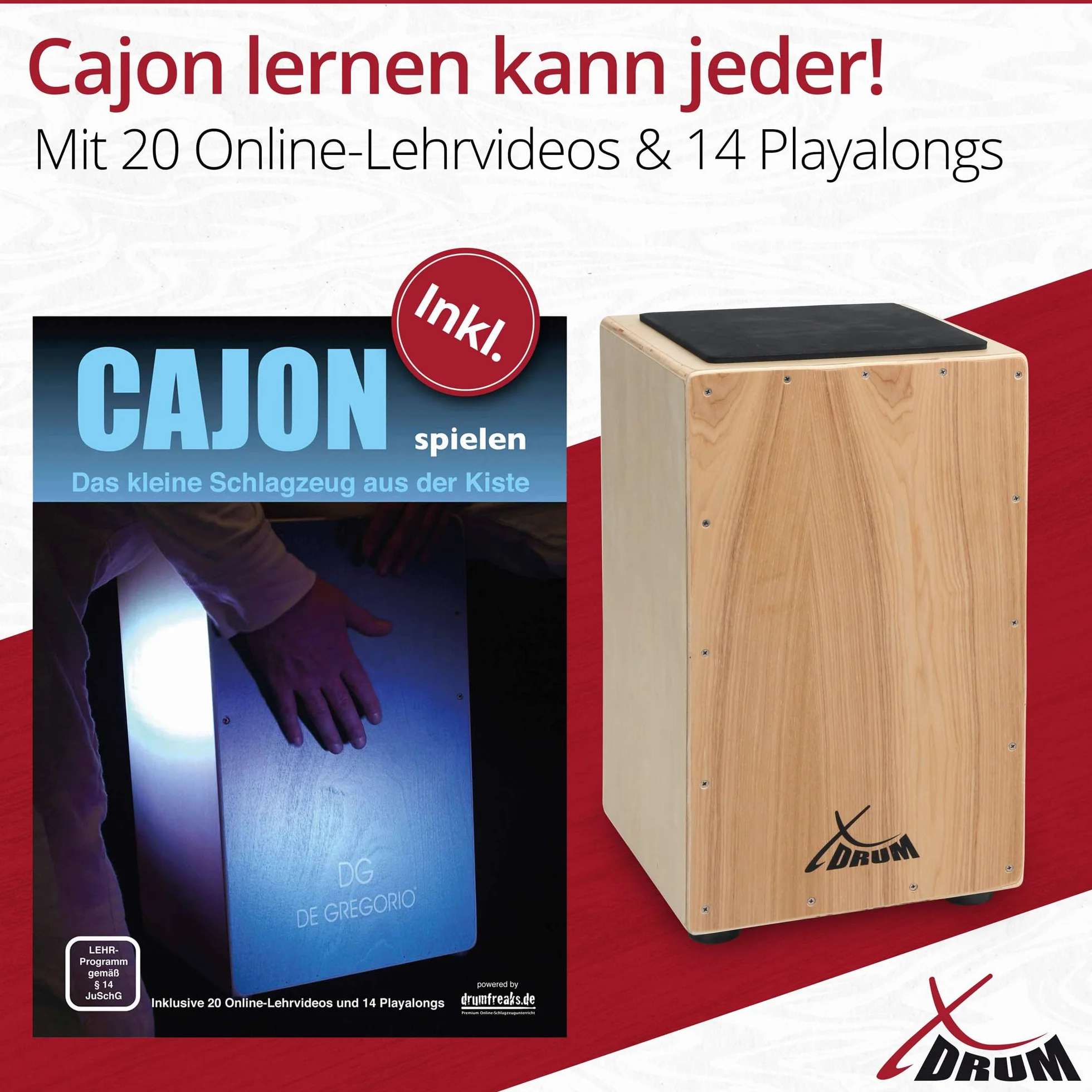 XDrum Primero Cajon naturalny, w tym kieszeń (dźwięk snare, bęben pudełkowy, pudełko perkusyjne, drewno, w tym torba Gig Bag i klucz imbusowy)