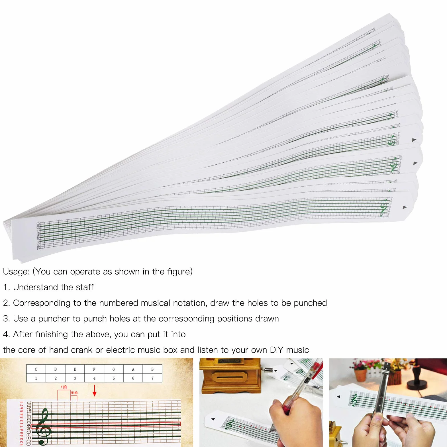 30Pcs Music Box Refill Blank Paper, DIY Composition Note Hand Crank Movement Christmas Gift Professional Music Box Kit for DIY Make Your Own Music Box