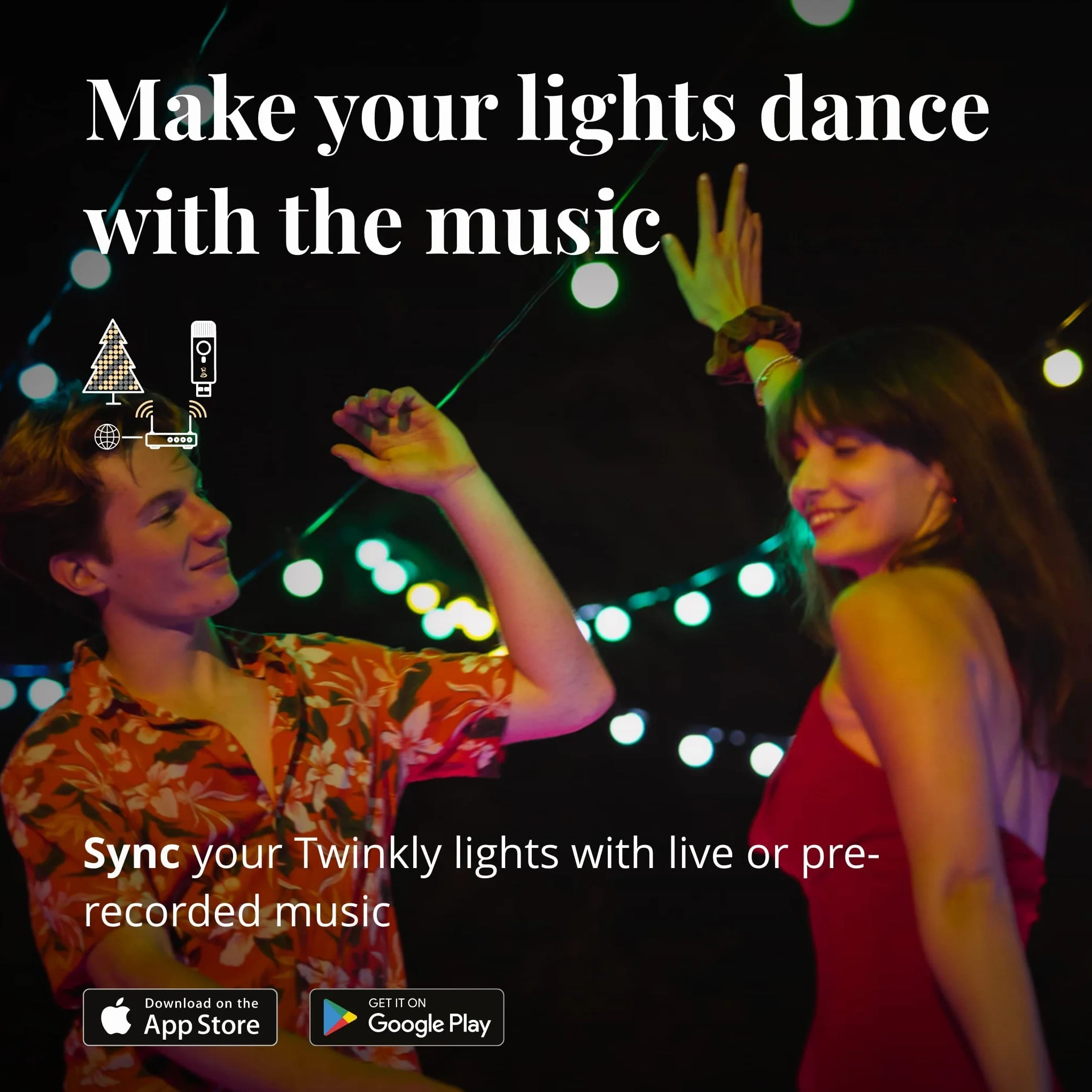 Twinkly Music - czujnik dźwięku do synchronizacji z muzyką Twinkly Smart LED Lights - zasilany przez Bluetooth i Wi-Fi USB