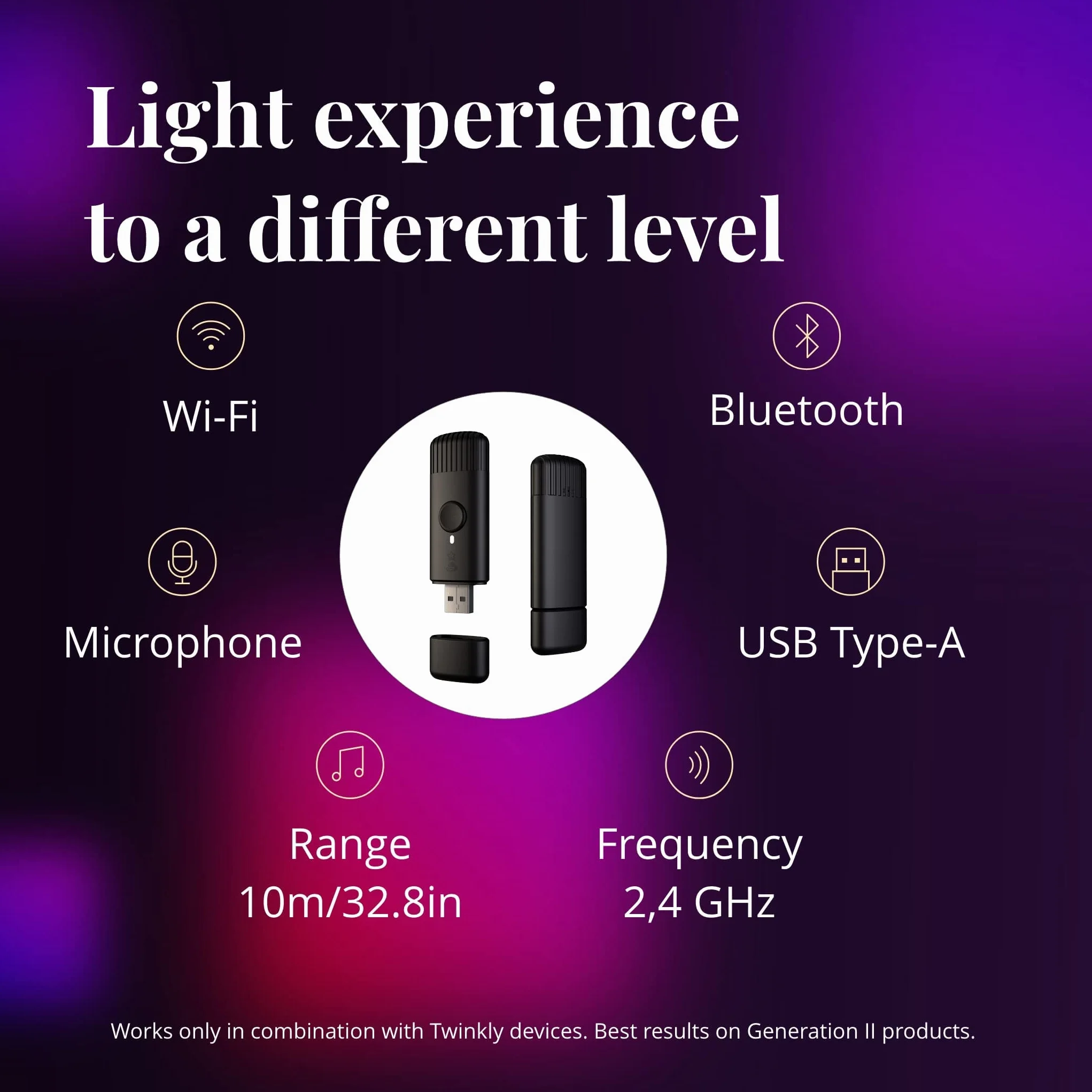 Twinkly Music - czujnik dźwięku do synchronizacji z muzyką Twinkly Smart LED Lights - zasilany przez Bluetooth i Wi-Fi USB
