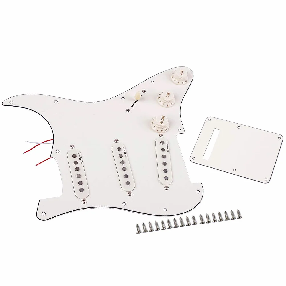 Alnicov zestaw z maskownicą do uderzania, gitarowe przetworniki z pojedynczą cewką, wstępnie okablowane SSS, tylną pokrywa, części gitarowe do Strat Stratocaster, 3-warstwowa, biała, 11 otworów