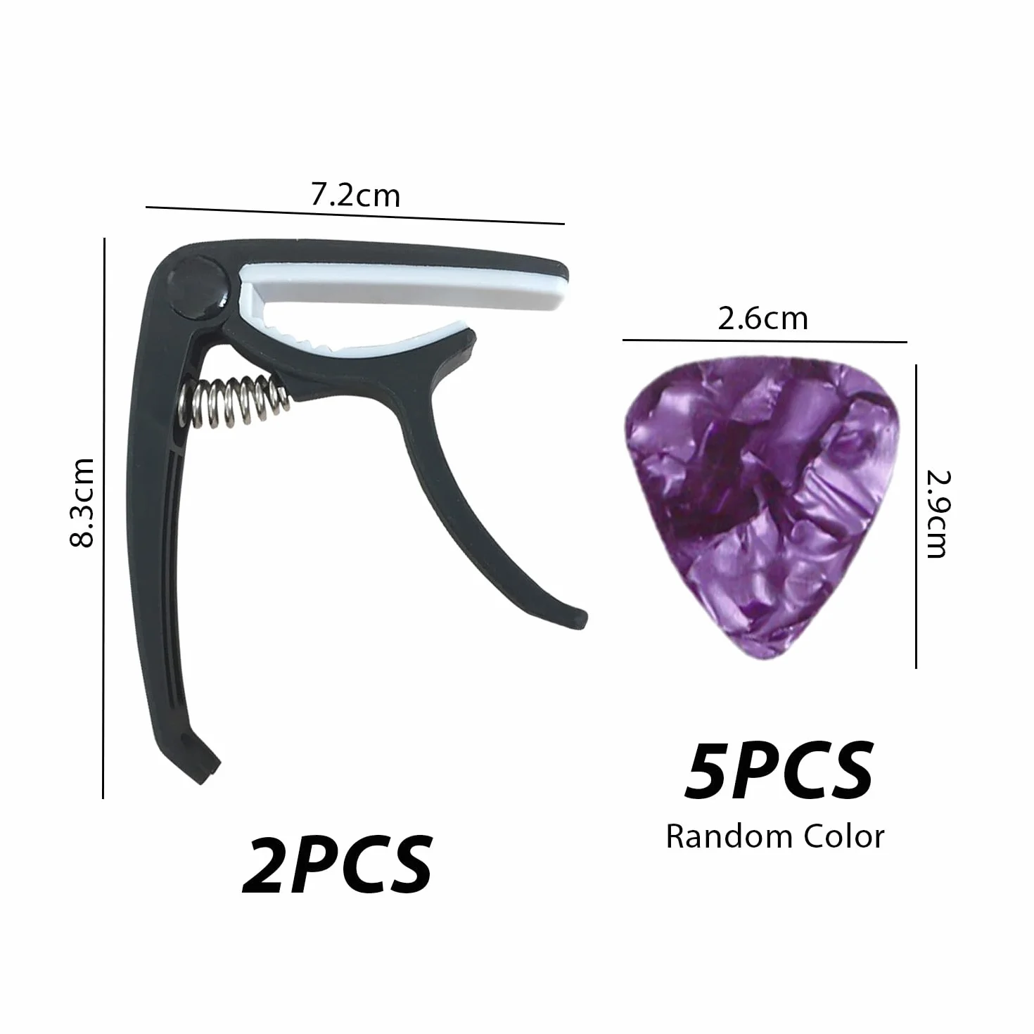 2 kapodaster gitarowy z 5-częściowymi kostkami gitarowymi, wielofunkcyjny kapodaster, akcesoria do strojenia gitary akustycznej, gitary elektrycznej, ukulele (czarny, biały)