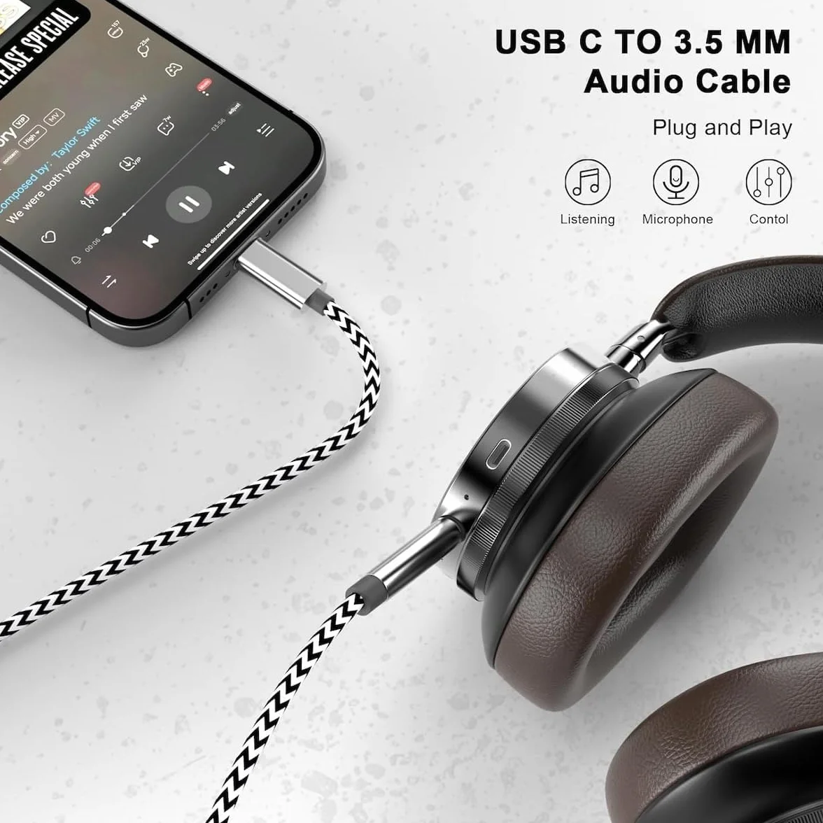 Kabel AUX do USB C - kabel audio Aux Jack, samochodowy kabel stereo ze słuchawkami typu C do 3,5 mm, podwójny kabel audio, kabel AUX kompatybilny z tabletem iPhone