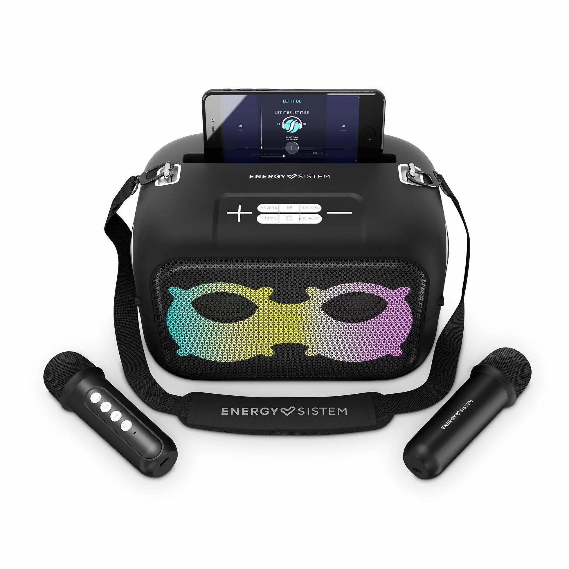 Energy Sistem Karaoke Star Party przenośny głośnik (Bluetooth 5.4, odtwarzacz MP3, światła LED, IPX4, 2 mikrofony, 8 godzin pracy na baterii)
