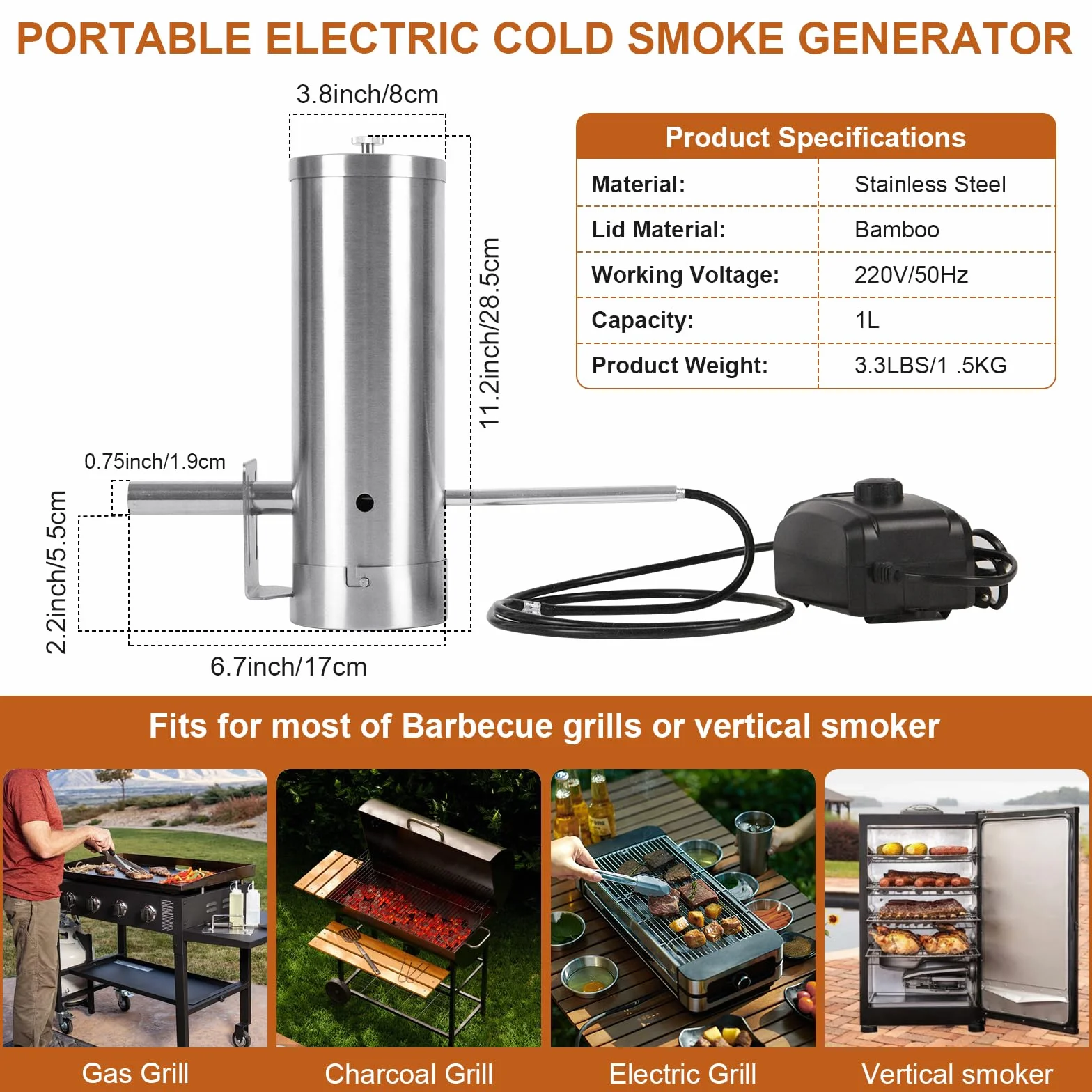 Generator zimnego dymu ze stali nierdzewnej, generator dymu do pieców wędzarniczych Smoker z pompą, generator zimnego dymu ze stali nierdzewnej do pieca wędzarniczego generator zimnego dymu Smoker
