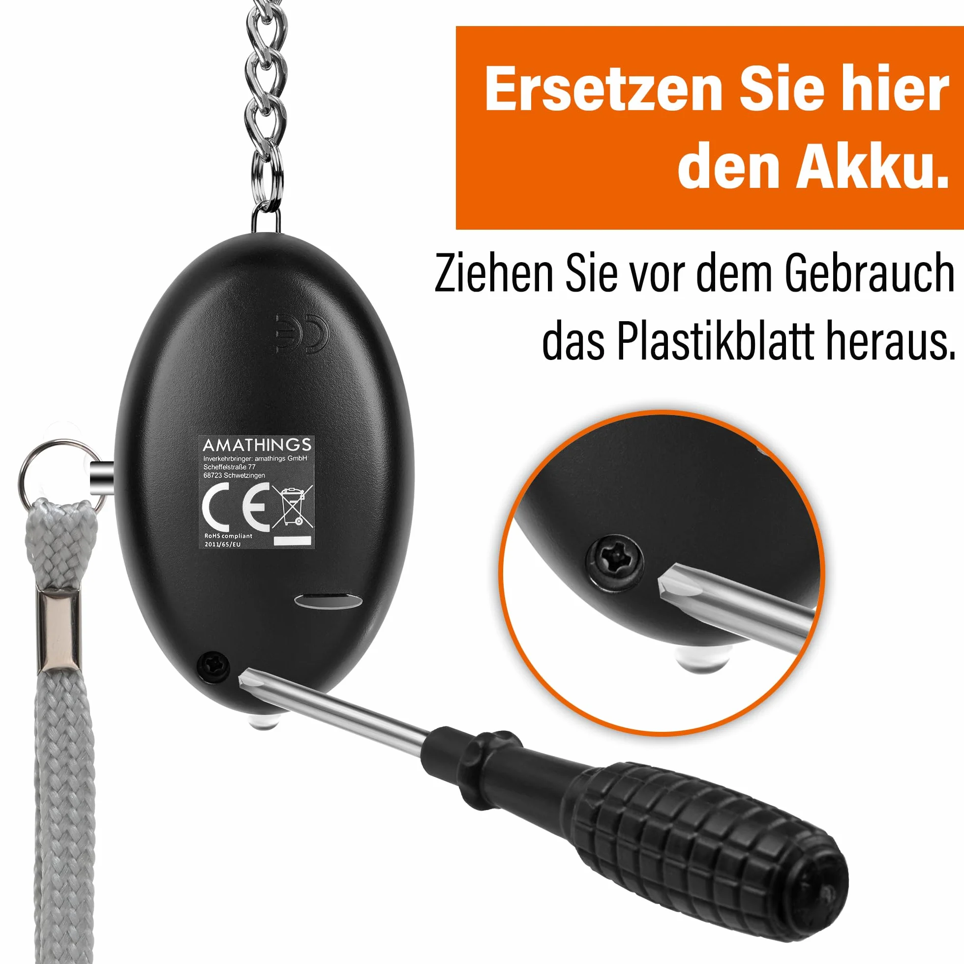 AMATHINGS Zestaw bezpieczeństwa 2w1: 130 dB alarm kieszonkowy i ergonomiczny Kubotan – kompleksowa ochrona dla kobiet i seniorów – Dyskretny zestaw do samoobrony do torebki i breloczka – Czarny