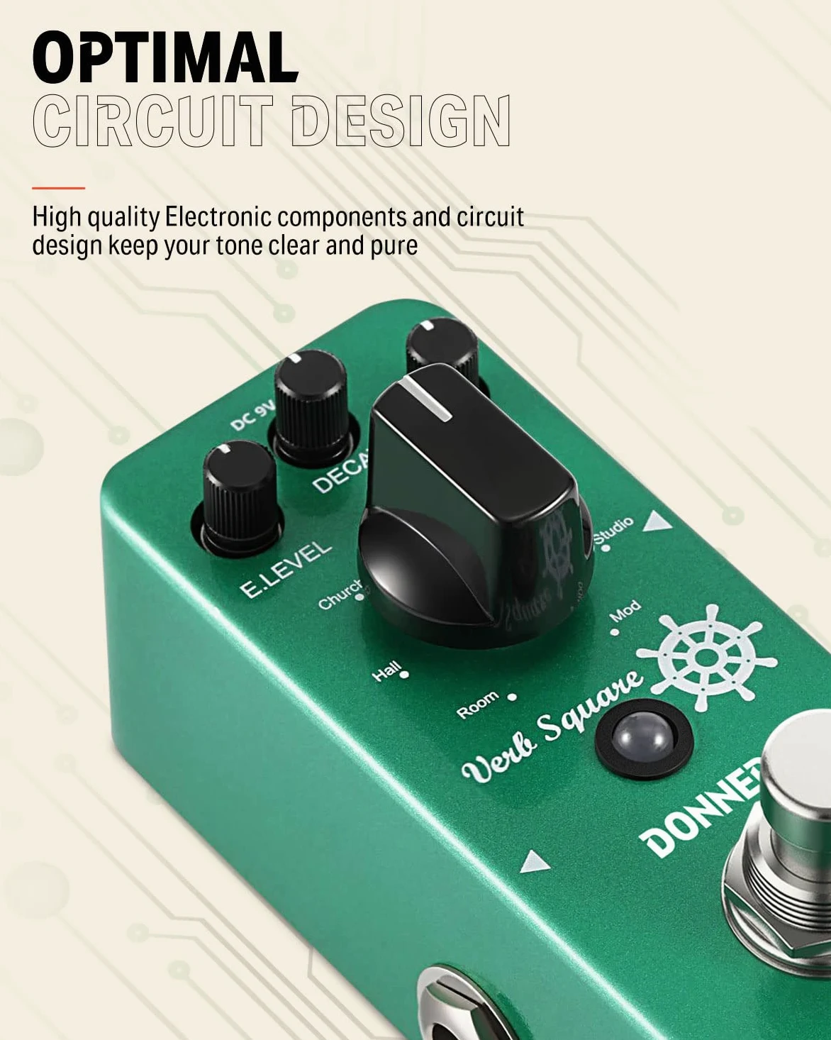Donner Reverb gitarowy, czasownik kwadratowy cyfrowy pogłos 7 trybów pokoju, hol, kościół, wiosna, płyta, studio, mod, True Bypass