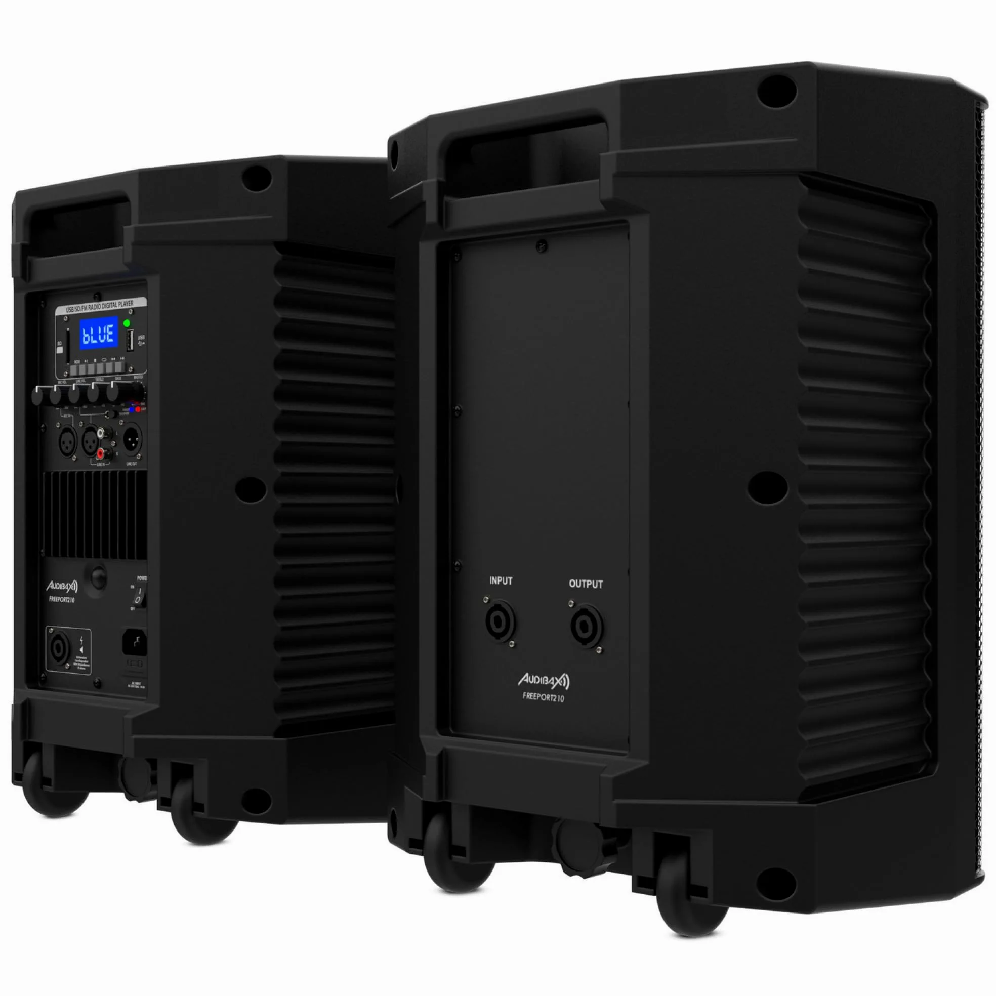 Audibax Freeport 210 - Zestaw 2 głośników aktywnych i pasywnych 10" - Moc 250W - Połączenie USB/SD/FM - Kabel zasilający głośnika i kontrolera w zestawie - Głośnik wzmacniający Bluetooth