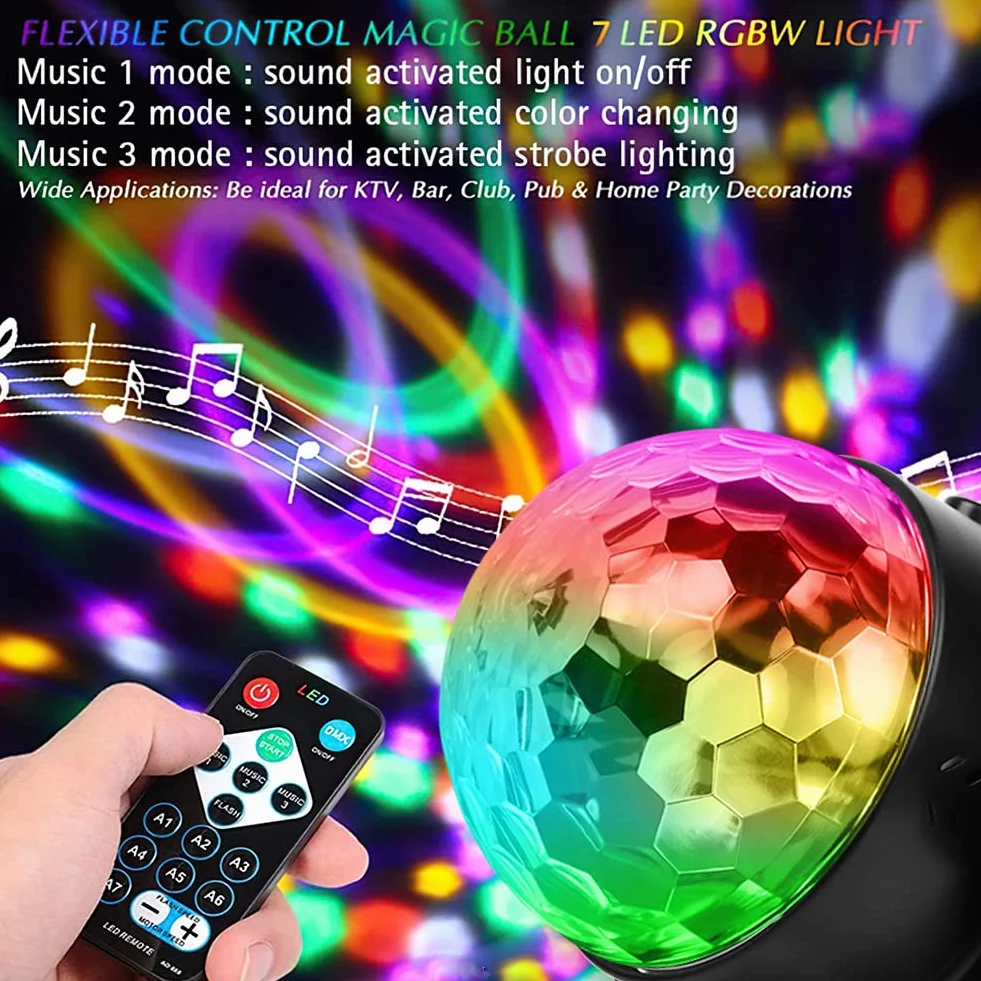 URAQT LED Disco Lights, 360 ° Obrotowy pilot Aktywowane muzyką oświetlenie imprezowe, z pilotem, 7 kolorów RGB Dynamiczny efekt świetlny, oświetlenie sceniczne Reflektory do baru, klubu (1 opakowanie)