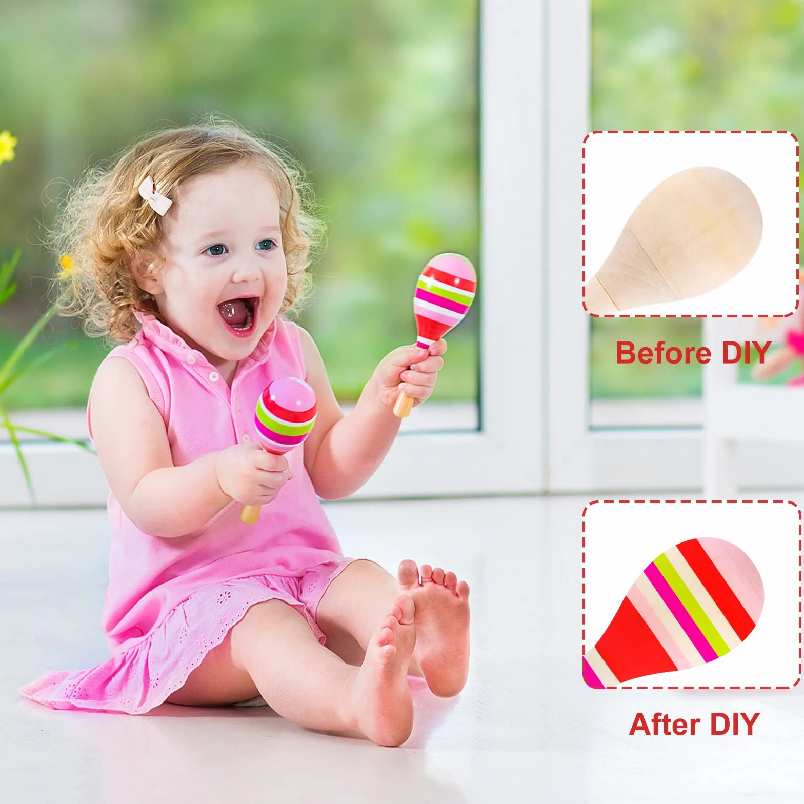 Marakasy Drewniane DIY dla Dzieci 12 Szt. z Pisakami Akrylowymi