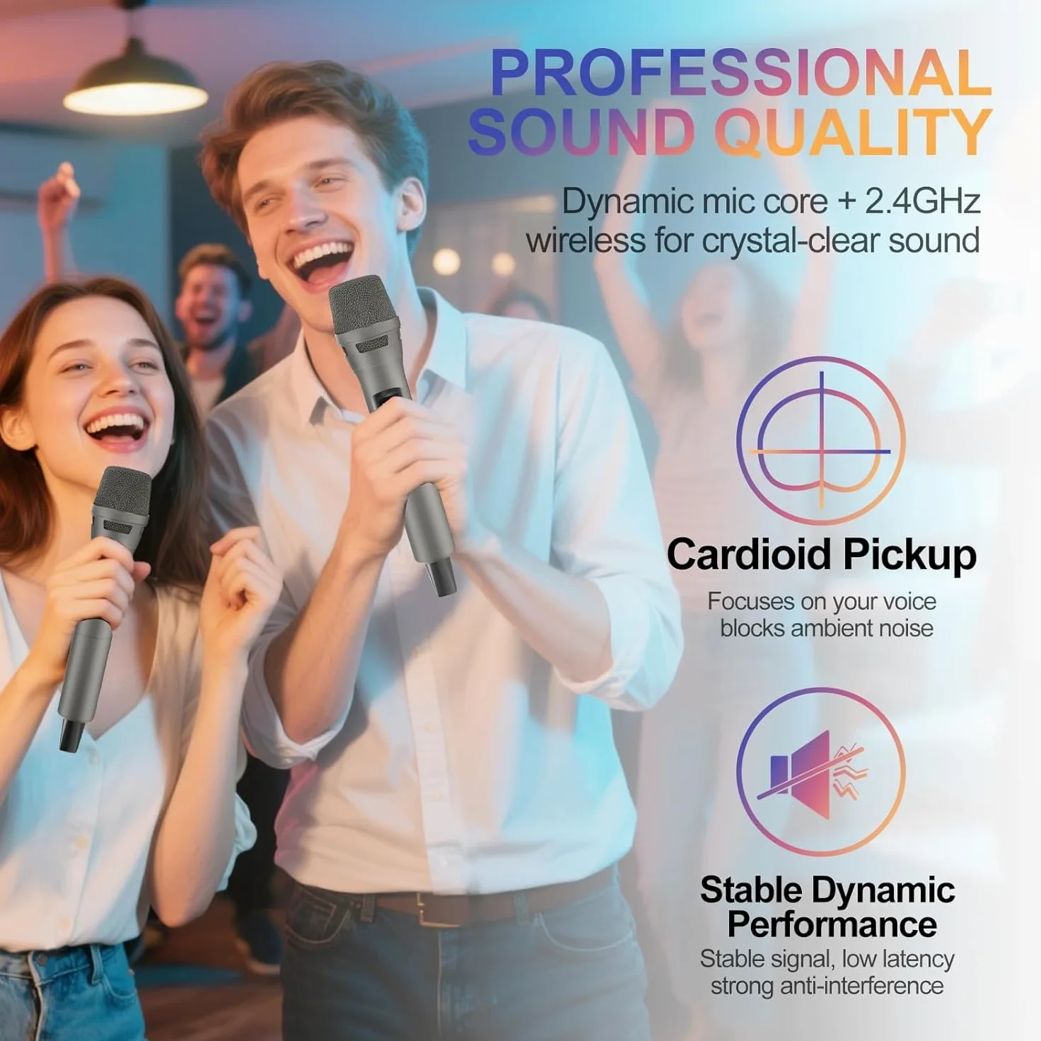 Aveek Bezprzewodowy mikrofon do karaoke, 2,4 GHz, akumulatorowy, dynamiczny mikrofon bezprzewodowy i bezprzewodowy odbiornik do maszyny karaoke, kościoła, przemówień, ślubu, imprezy, śpiewania, szary