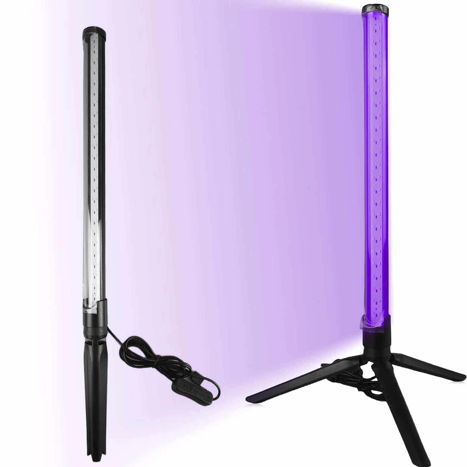 Lampa z czarnym światłem, 10 W, 395-405 nm, wysokość 42 cm, z włącznikiem/wyłącznikiem, światło UV, statyw podłogowy, lampa stojąca na dyskotekę, imprezę, akcesoria imprezowe, dekoracja Halloween