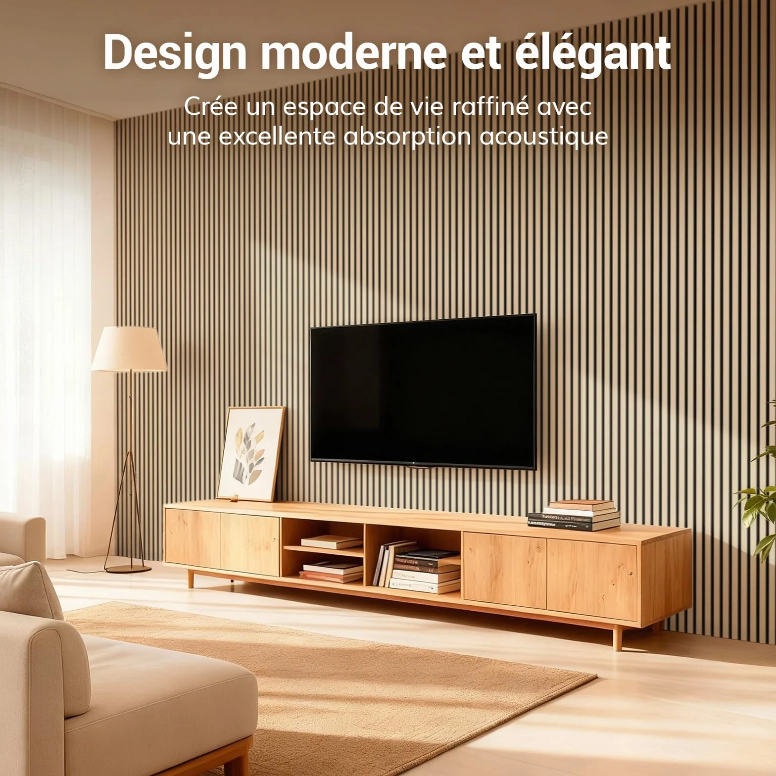TONOR Panele Akustyczne Drewniane, Panel Akustyczny Zestaw 4 Sztuki, 120 x 60-2.88㎡, 3D Drewniane Panele Dźwiękochłonne do Sypialni, Salonu, Biura, Lady, BurlyWood