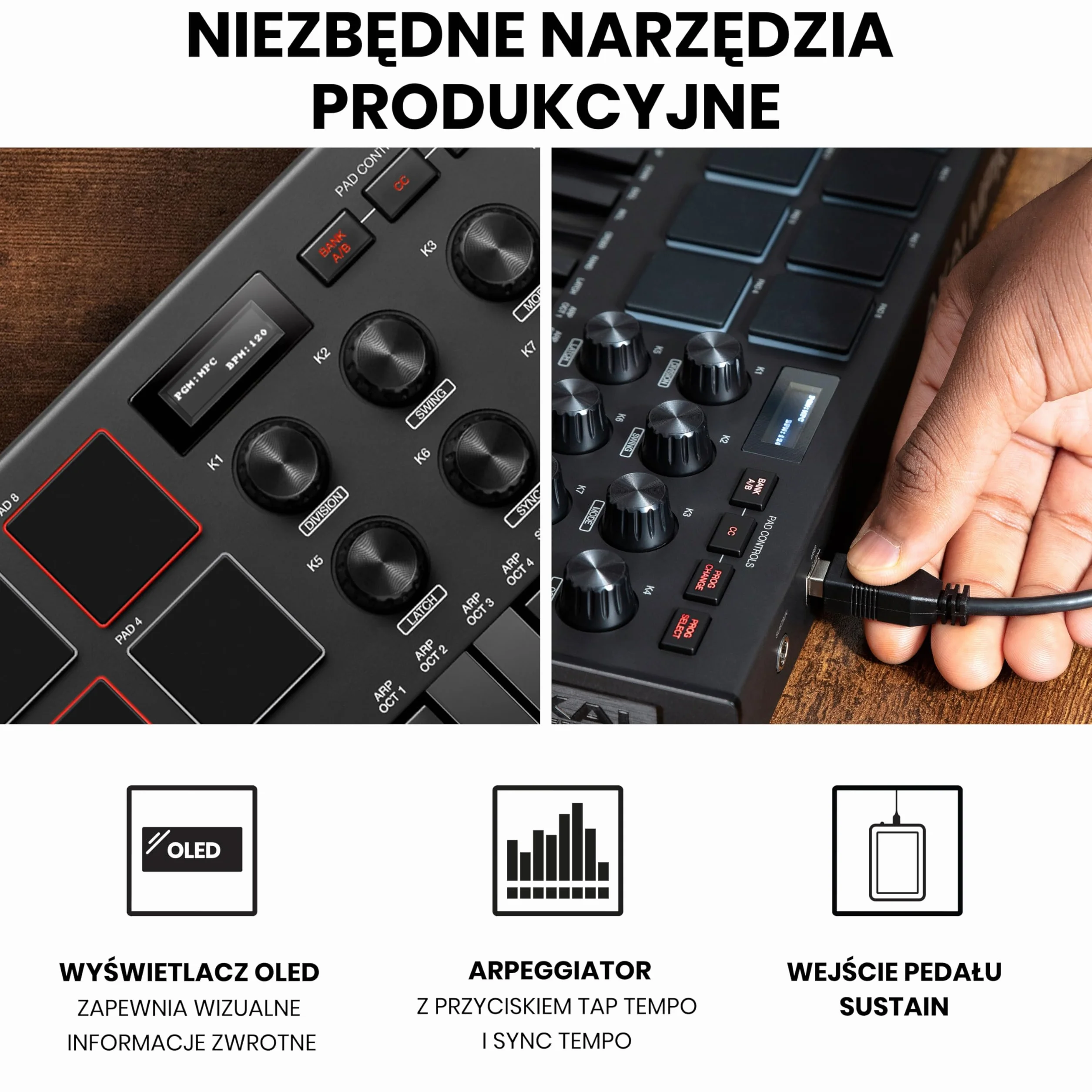 Akai Professional MPK Mini MK3 25-klawiszowa klawiatura sterująca USB MIDI z 8 podświetlanymi padami, 8 pokrętłami, programem do produkcji muzyki, pakiet Native Instruments (integracja NKS), Czarna