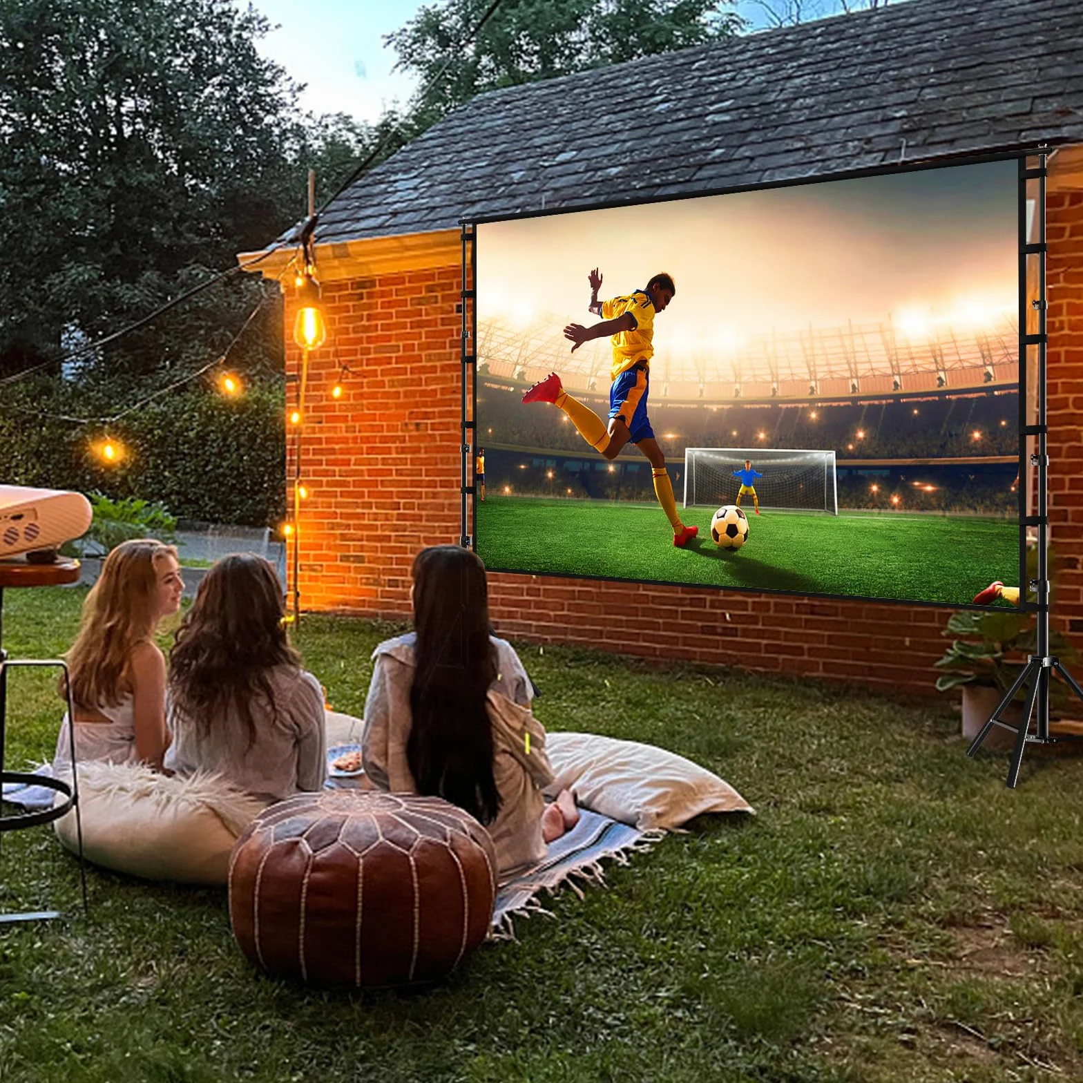 Ekran projektora i stojak, Towond 381.0 cm zewnętrzny ekran projekcyjny, przenośny, 16:9 HD, tylny przedni ekran filmowy z torbą do przenoszenia, bez zagnieceń, pogrubione wsporniki, konstrukcja do