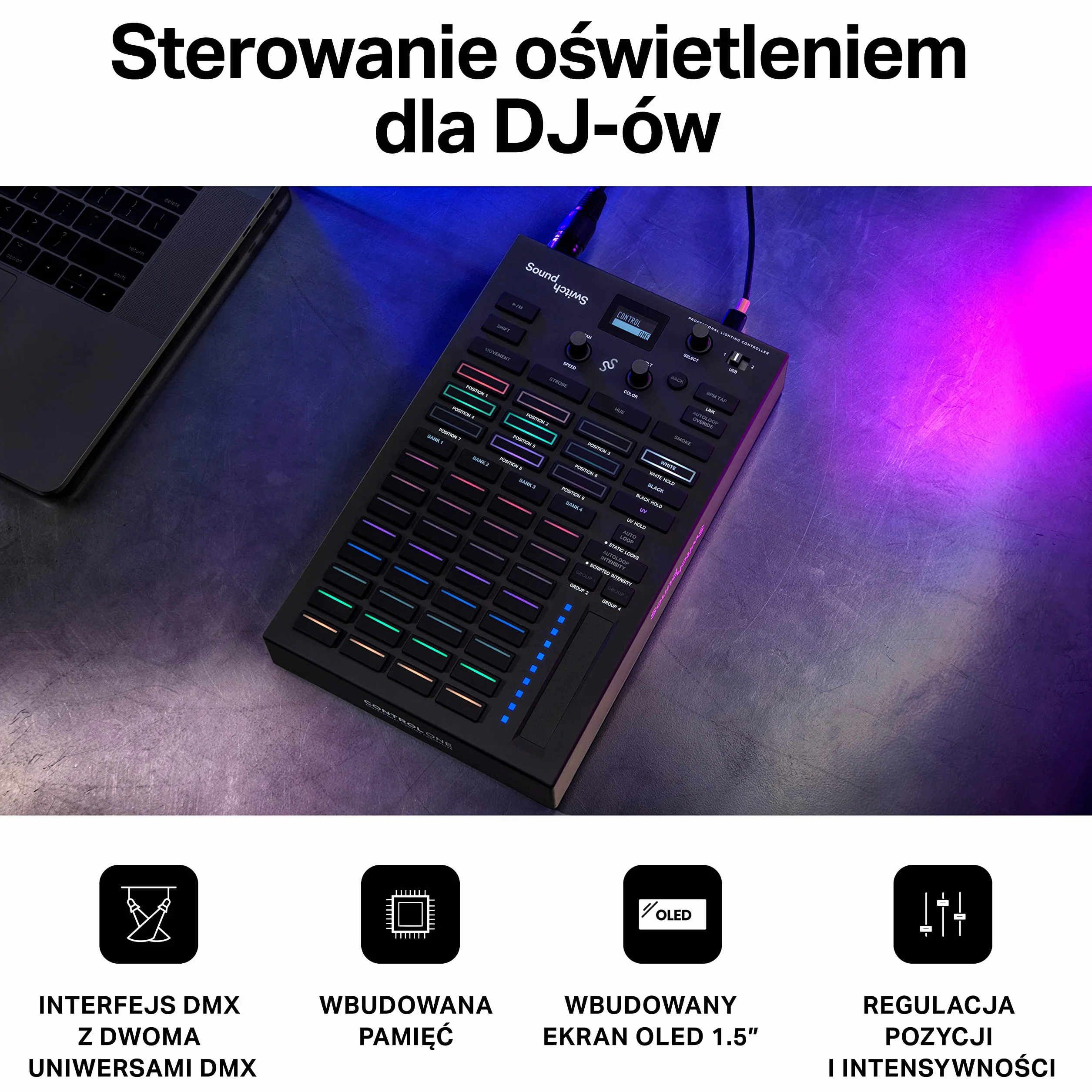 SoundSwitch Control One - Profesjonalny Sterownik DMX Oświetleniadla DJ-ów z 3-Miesięcznym Dostępem do SoundSwitch Oraz Obsługą DMX i Phillips Hue