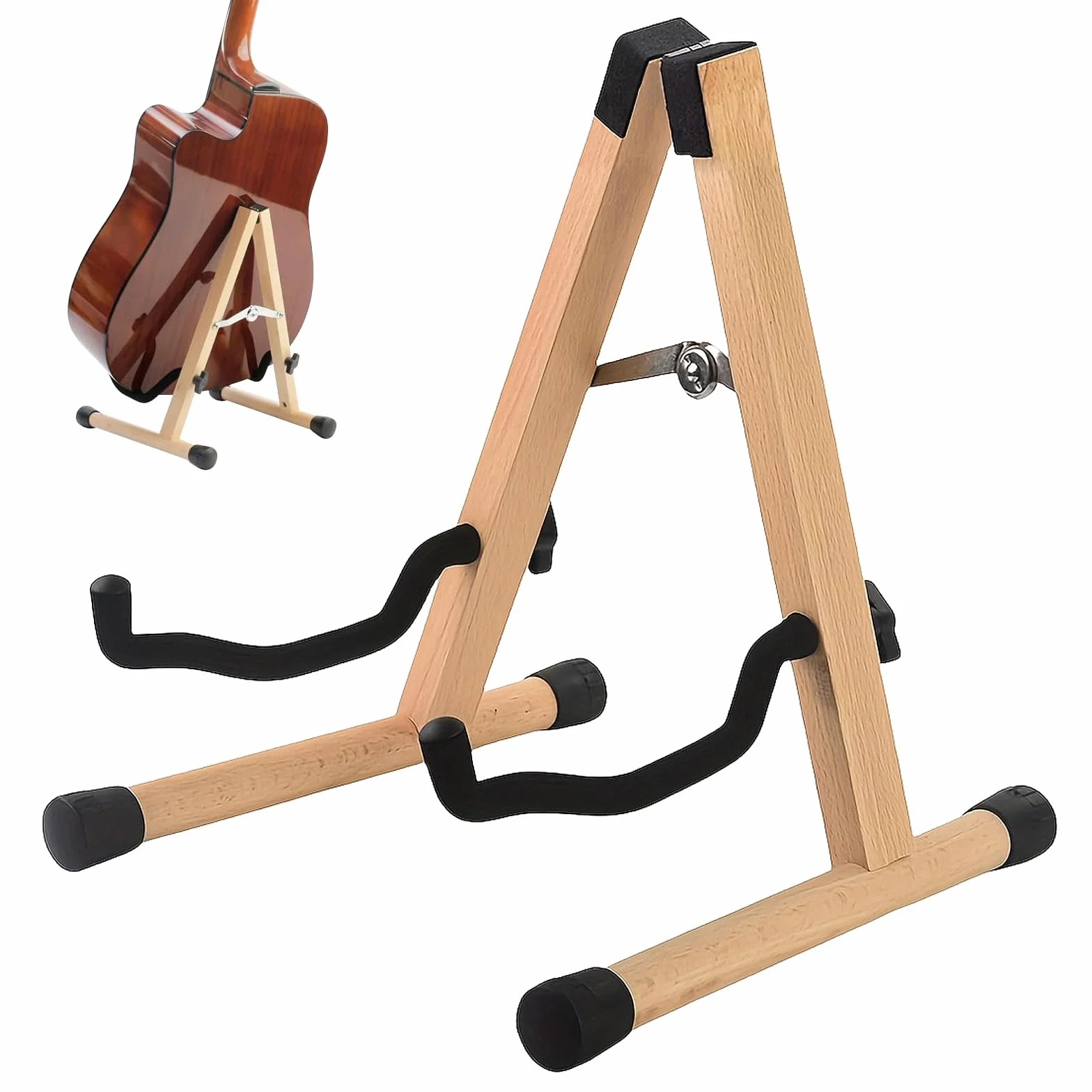 PORFOYO Drewniany stojak na gitarę, stojak na gitarę akustyczną, regulowany stojak na bas, składany uchwyt na gitarę, rama A, do basu, wiolonczeli, ukulele
